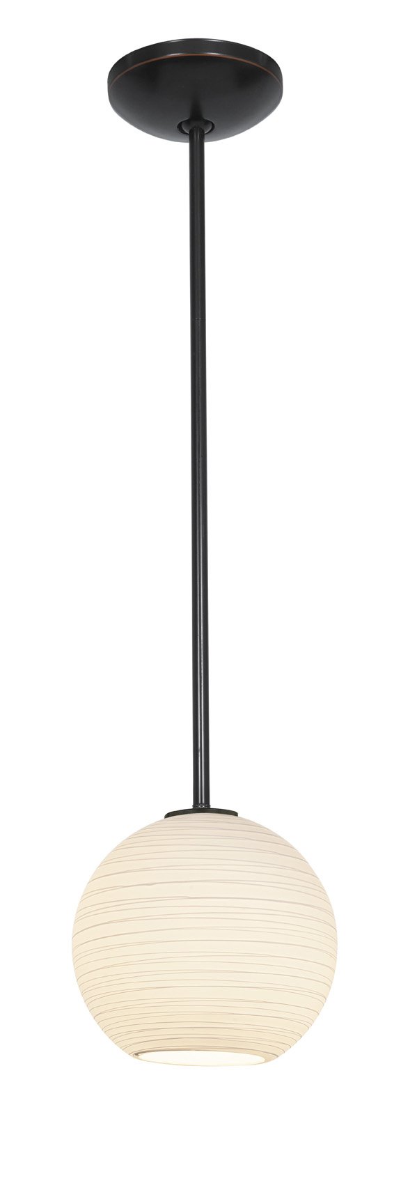 Japanese Lantern Glass Pendant Light Fixture - 8 Inch Diameter Oil Rubbed Bronze Finish with White Lined Glass Shade - 1-Light Fluorescent Hanging Rod Mount - Perfect for Dining Room, Kitchen Island, or Entryway Lighting