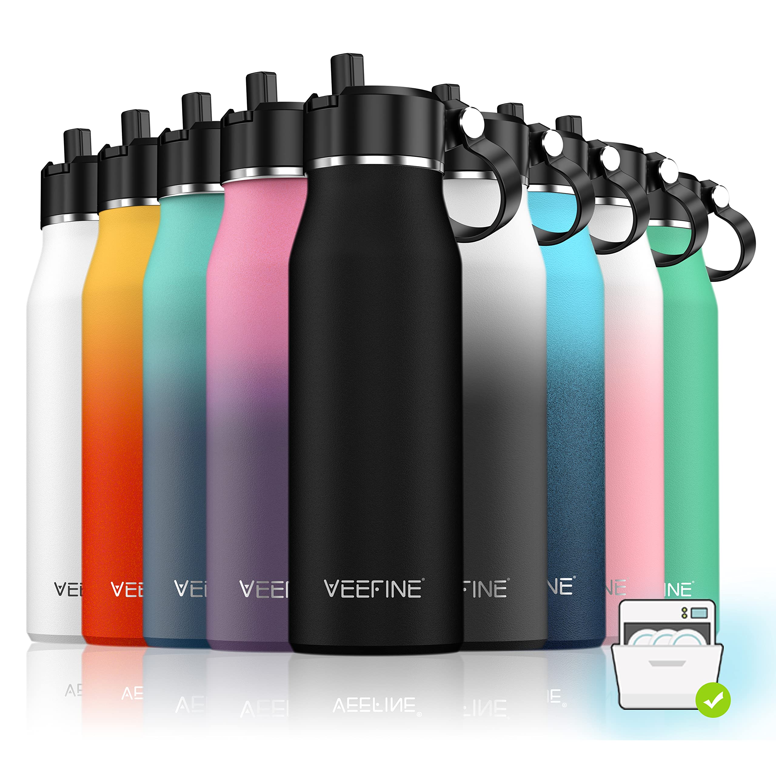 VeeFine Insulated Stainless Steel Water Bottle with Straw - 20/32/40oz, BPA-Free, Dishwasher Safe - Perfect for Hiking, Camping & School