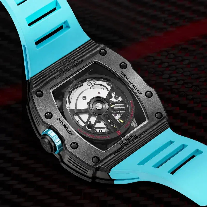 BONEST GATTI Men's Automatic Mechanical Watch - Carbon Fiber & Titanium Case, Waterproof, Luminous Hands, Fluororubber Strap - Perfect for Business, Casual & Outdoor Activities