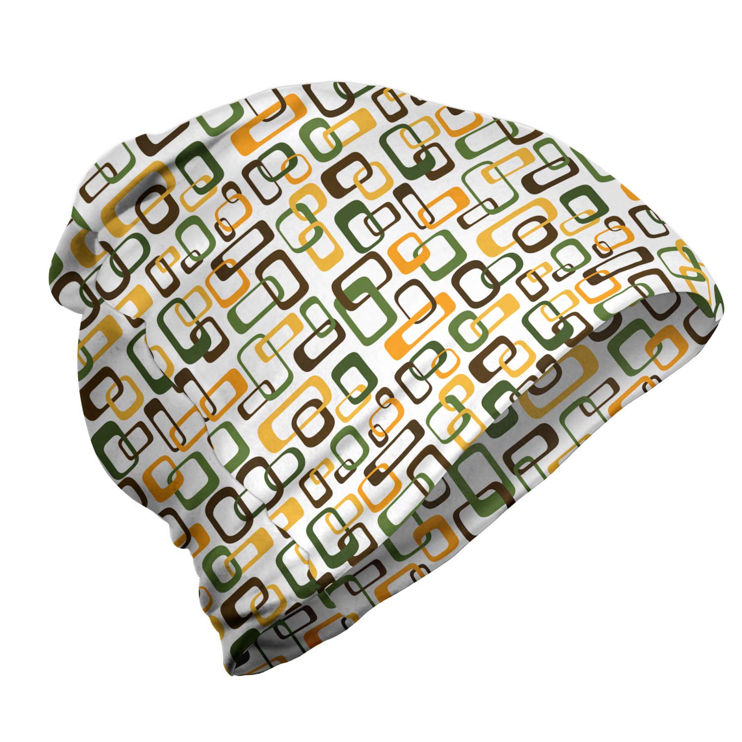 Ambesonne Unisex Beanie - Retro Interlocking Squares Design - Warm Winter Knit Hat for Men & Women - Perfect for Hiking, Outdoor Activities & Cold Weather Fashion