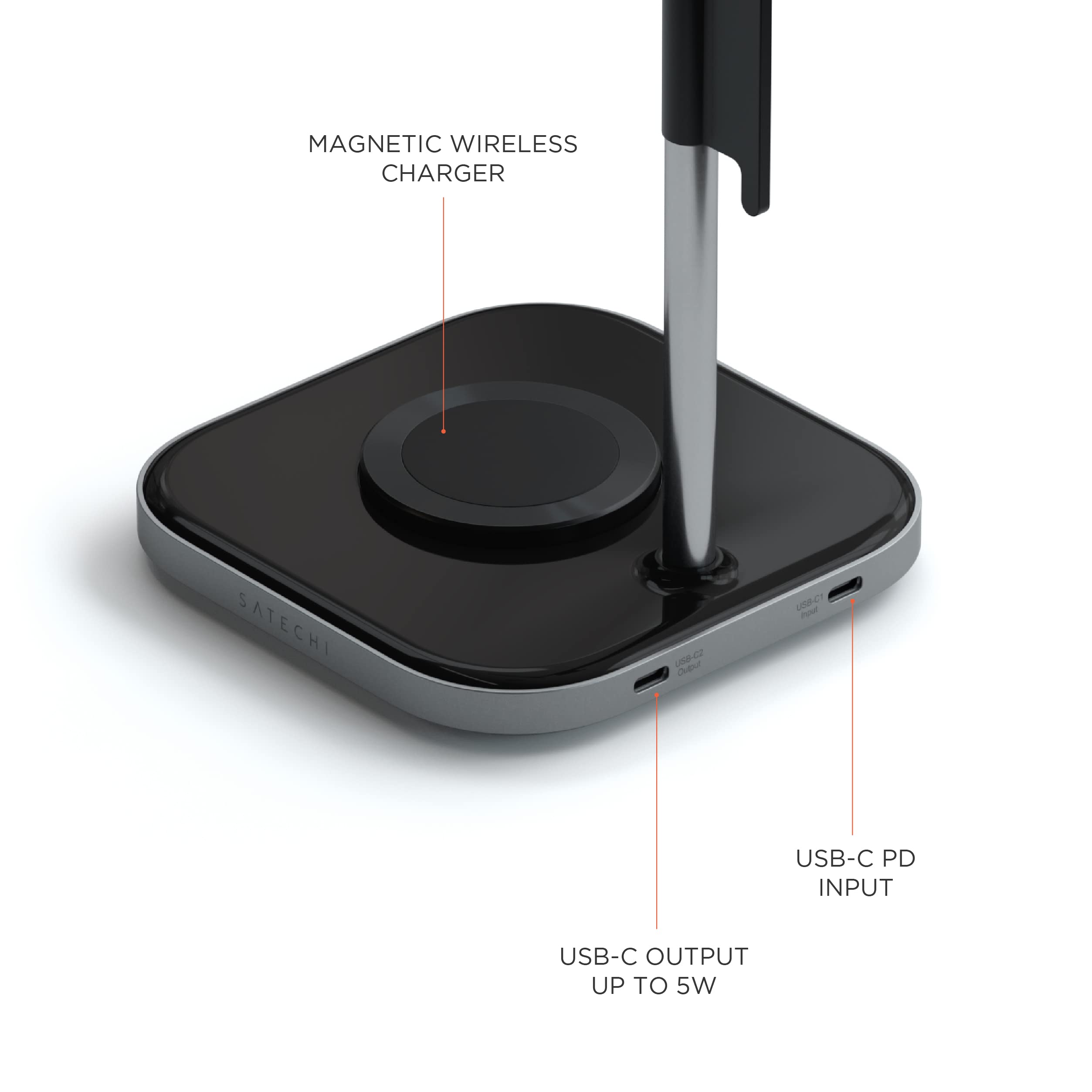 Satechi 2-in-1 Headphone Stand with Wireless Charger - USB-C Charging Station & Magnetic Qi Charger for iPhone 16/15/14/13/12 Series - Perfect for Home Office, Gaming Setup and Nightstand Charging