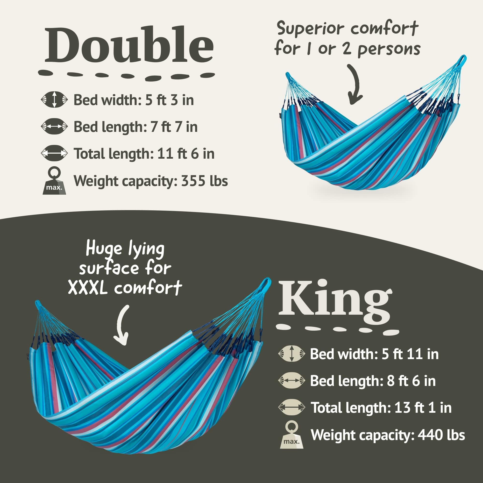 La Siesta® Large Double Brisa Classic Hammock with Tree Mount Suspension Kit - Weather Resistant Indoor/Outdoor Hammock Swing for Backyard, Patio & Camping