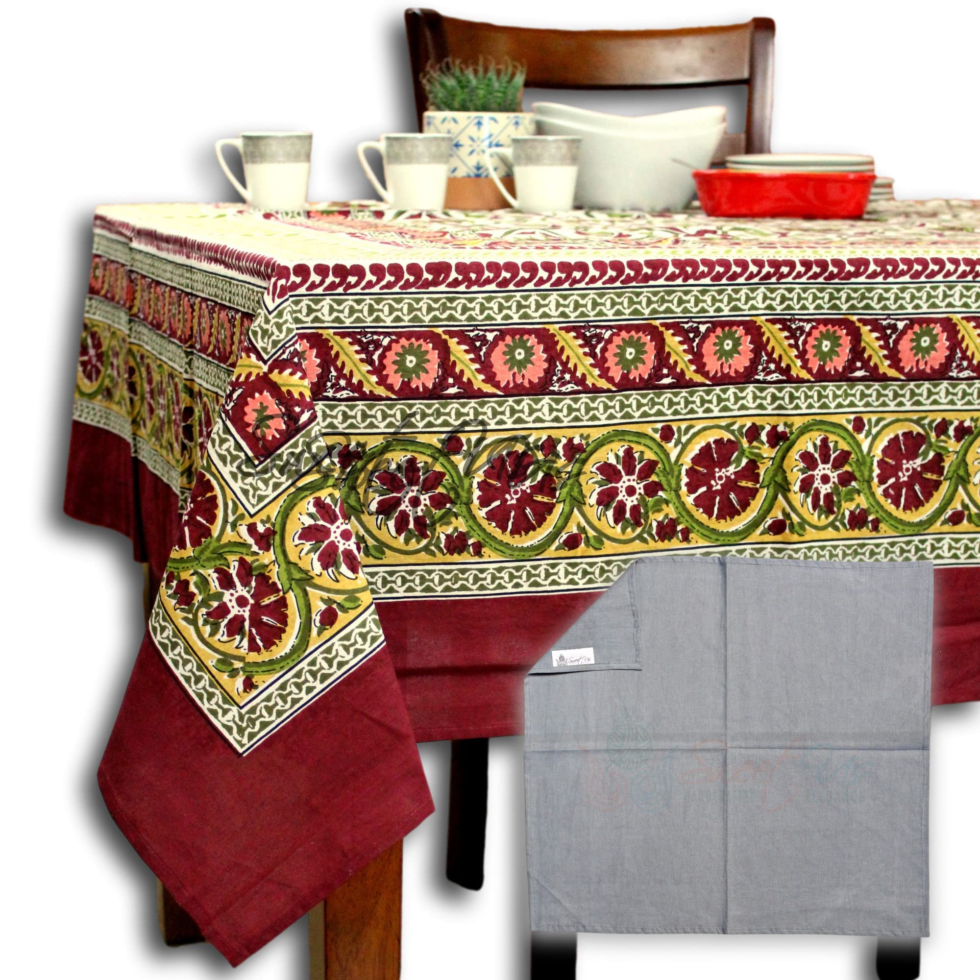 Premium Cotton Sunflower Floral Tablecloth for Rectangle Tables - 88 x 104 Inch - Includes Matching Napkin - Elegant Kitchen & Dining Table Cover for Indoor/Outdoor Use - Plum Wine Color - Perfect for Dinner Parties, Picnics & Home Decor