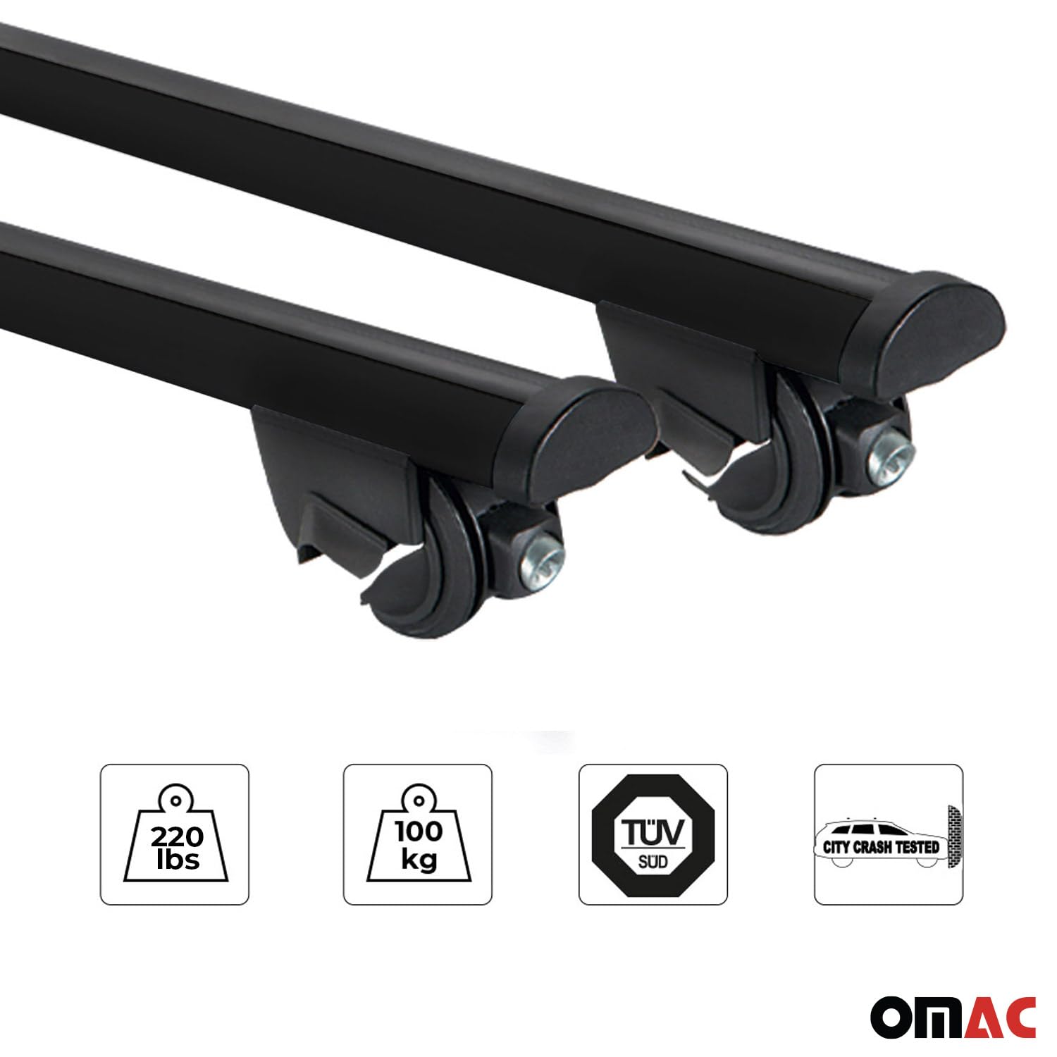 OMAC 220 Lbs Capacity Aluminum Roof Rack Cross Bars for BMW X5 F15 (2014-2018) - Heavy Duty Black Luggage Carrier - Perfect for Road Trips, Camping & Outdoor Adventures