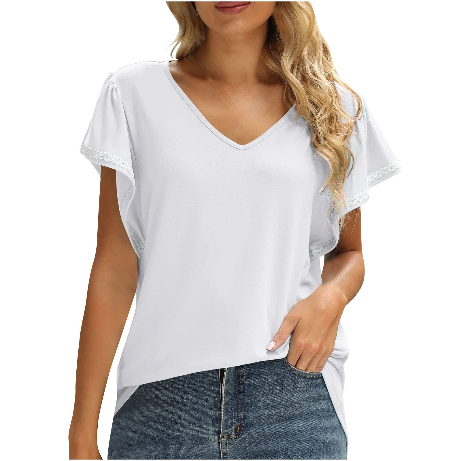 Women's Casual V-Neck Short Sleeve T-Shirt - Summer & Fall Loose Fit Trendy Top for Date Night | Comfortable Everyday Wear & Outfits