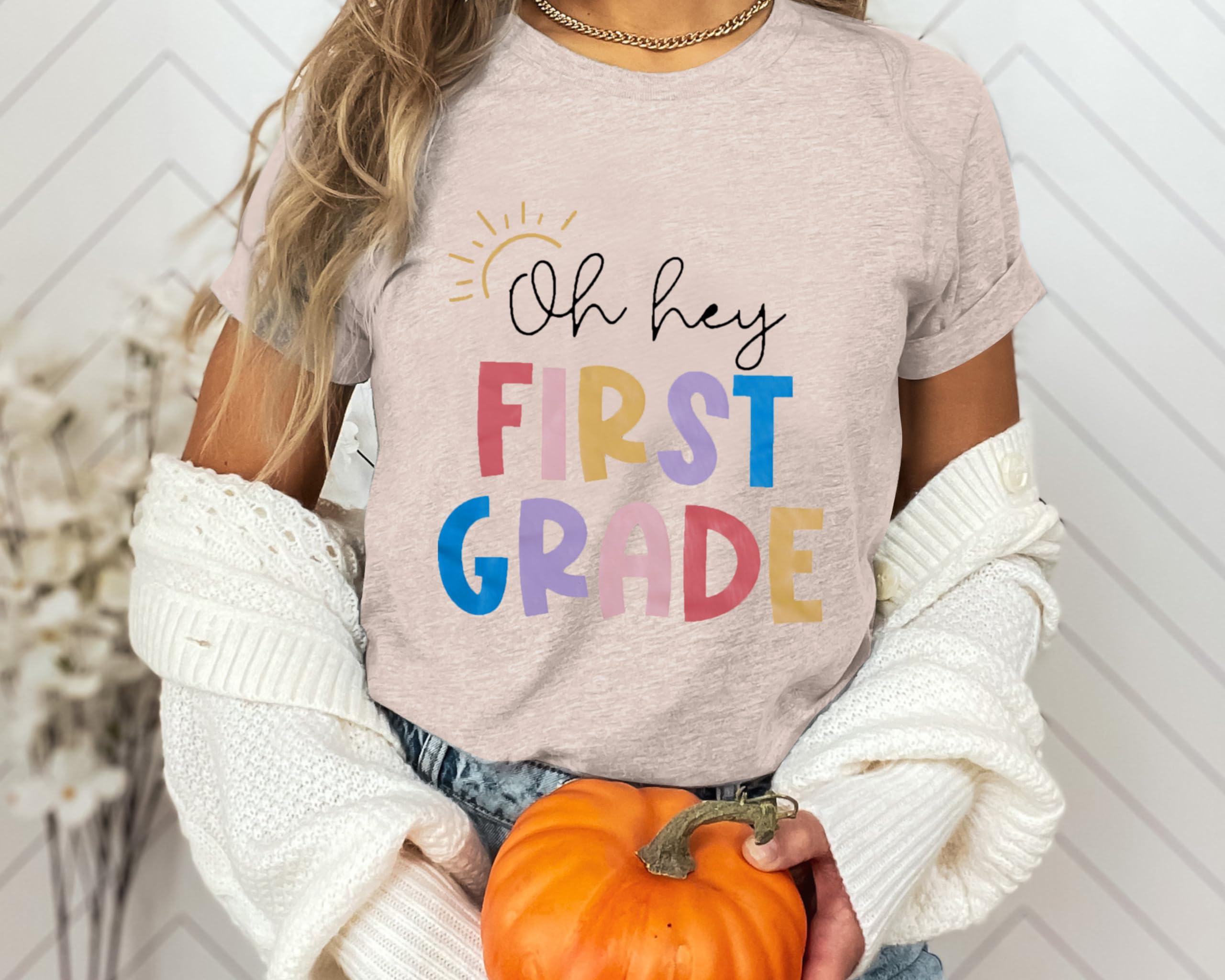First Grade Teacher T-Shirt for Women - Back to School Letter Print Top, Teacher Appreciation Gift, Short Sleeve Blouse | Perfect for Classroom Teaching, Teacher Week, and School Events