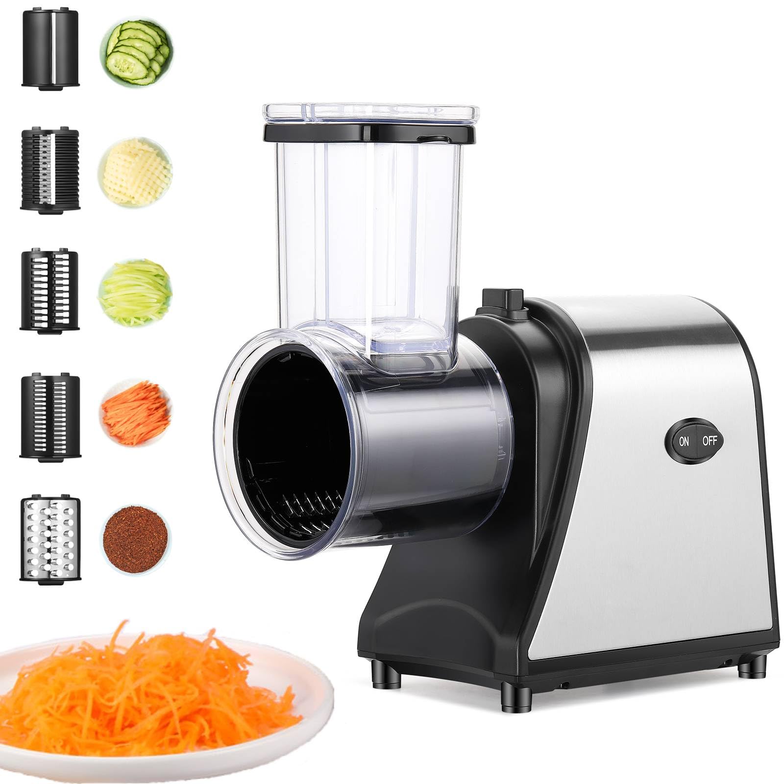 250W Electric Cheese Grater & Food Slicer - 5 Blades for Shredding, Slicing & Grating | One-Touch Control for Cheese, Fruits & Vegetables | Perfect for Home Kitchen, Meal Prep & Salad Making