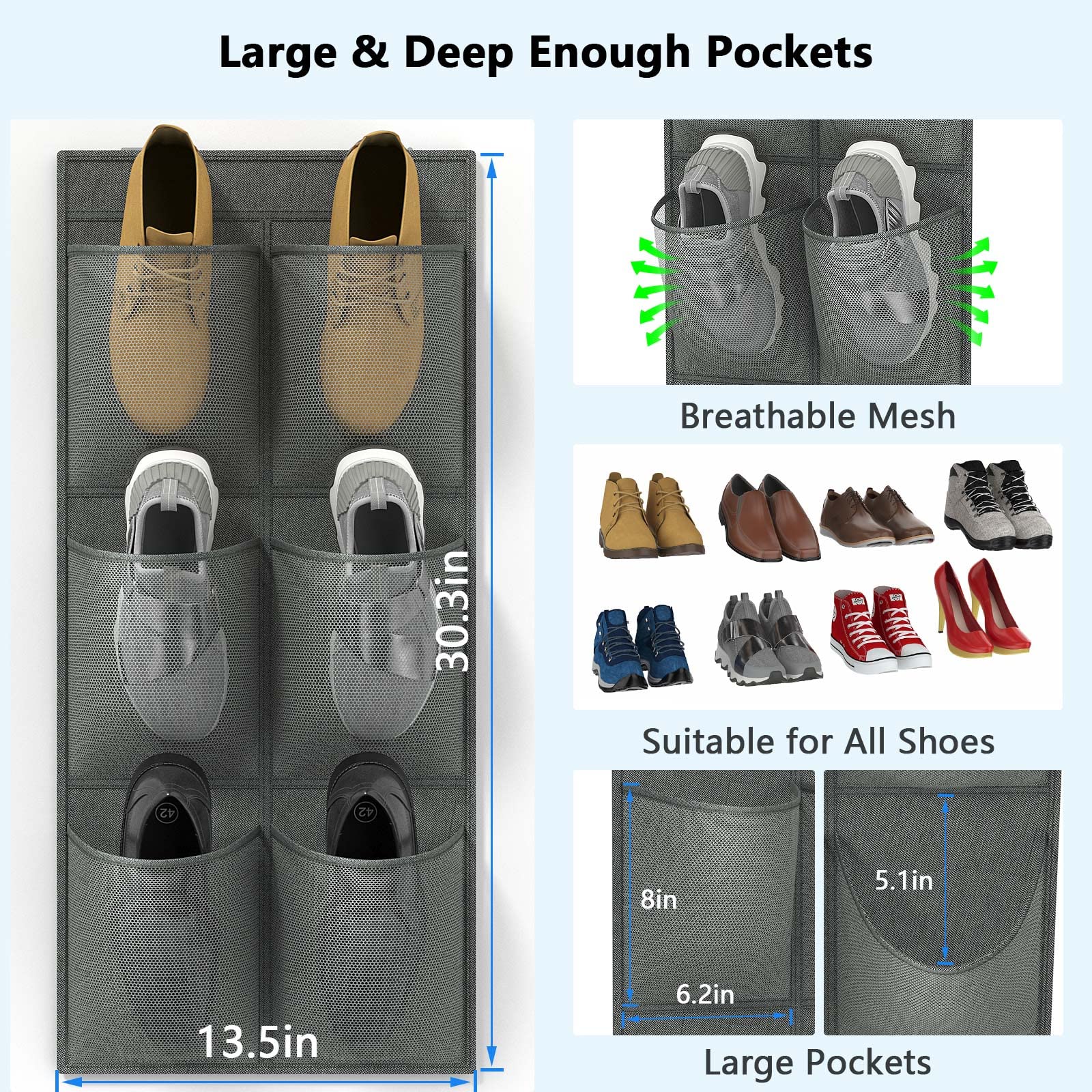 2 Pack RV Shoe Organizer - 12 Large Mesh Pockets Hanging Closet Door Shoe Storage for Campers | Space-Saving Wall Mount Shoe Rack with Sticky Mounts | Perfect for RV, Travel Trailers & Small Spaces