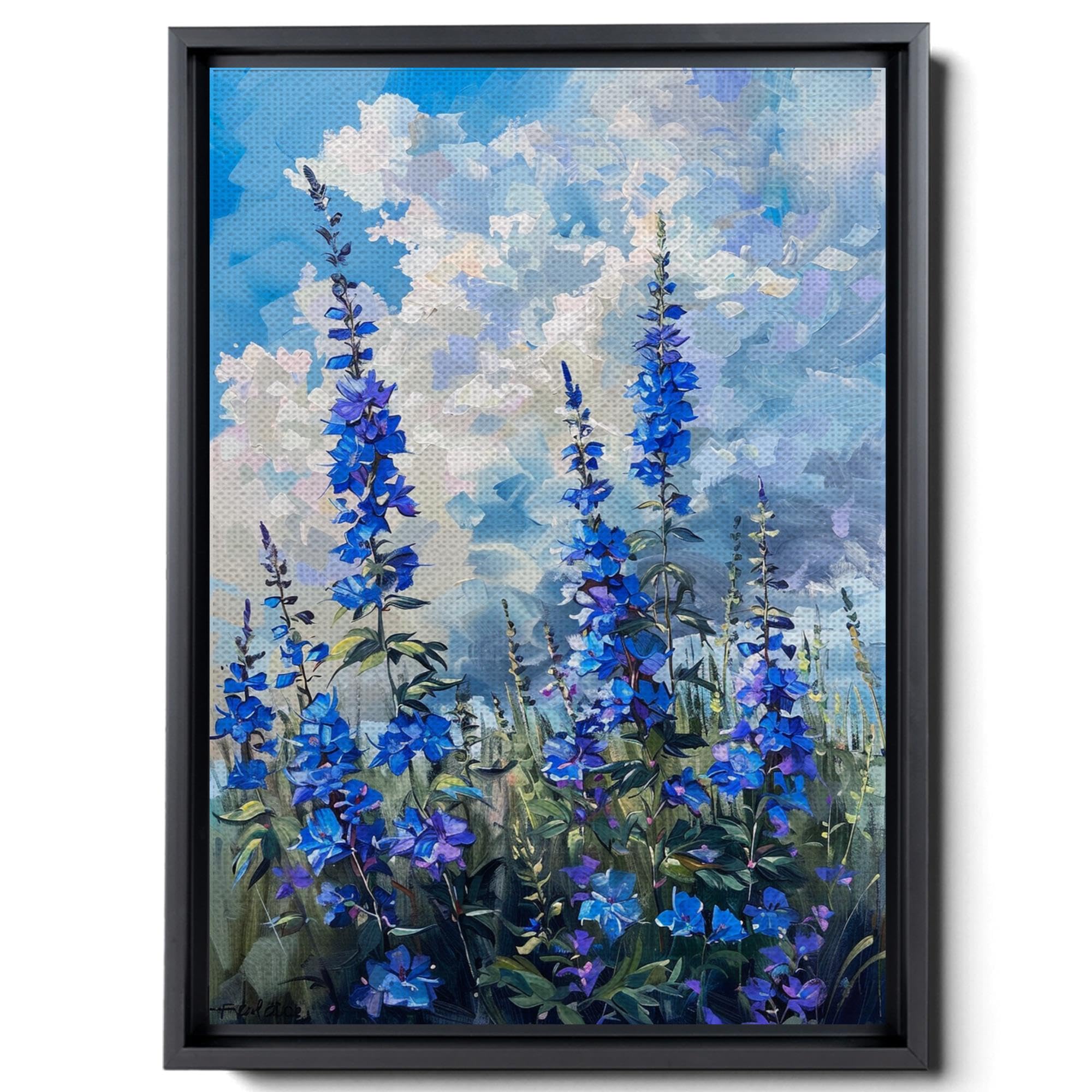 Abstract Purple Orchid Flower Canvas Art - Floral Wall Decor with Mountain Sunset Glow - Handmade Print for Living Room, Bedroom & Office Decoration