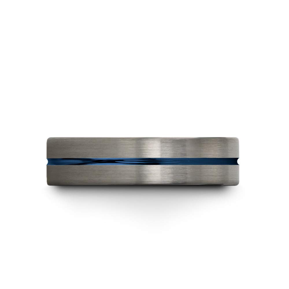 Tungsten Carbide Wedding Band Ring 6mm for Men & Women - Blue Black Center Line, Flat Cut, Brushed & Polished Finish - Personalized Custom Engraving for Anniversary & Engagement - Perfect for Everyday Wear, Gift Giving & Special Occasions