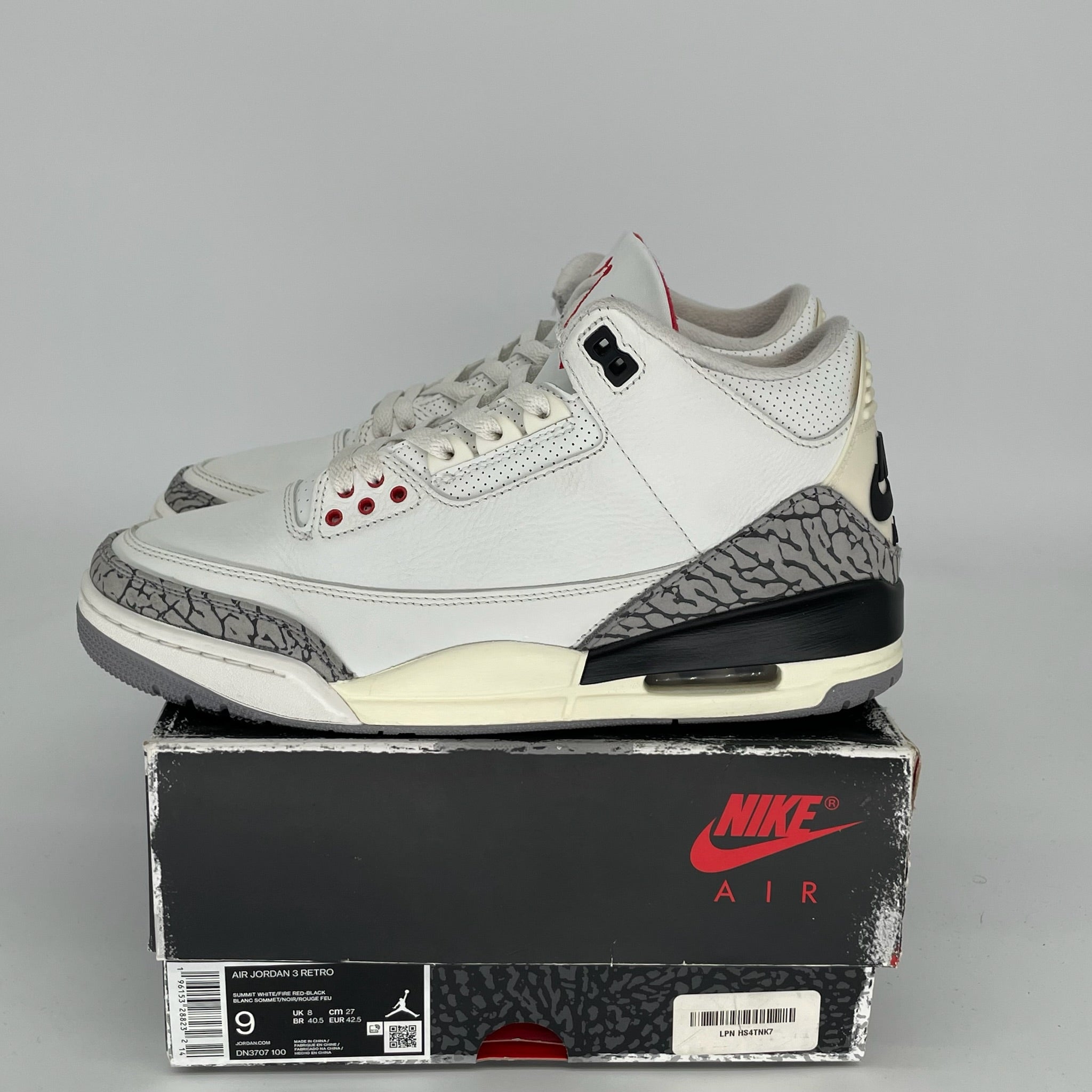 AIR JORDAN 3 REIMAGINED WHITE CEMENT SNEAKERS - MEN'S SIZE 9 (DN3707-100) - Authentic Retro Basketball Shoes for Streetwear & Casual Outfits