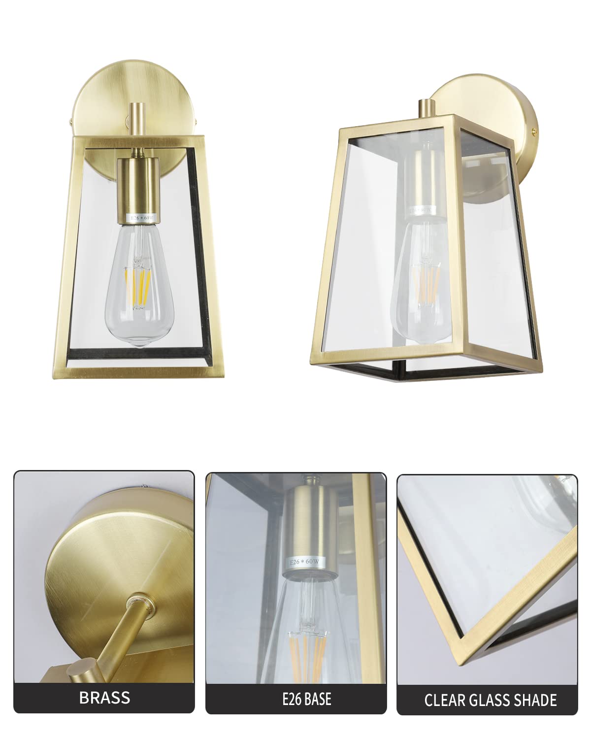 Modern Wall Sconce Light Fixture - Classic Brushed Brass Wall Lighting with Clear Glass Shade for Bedroom, Living Room, Farmhouse & Hallway - Perfect for Ambient Lighting and Home Decor