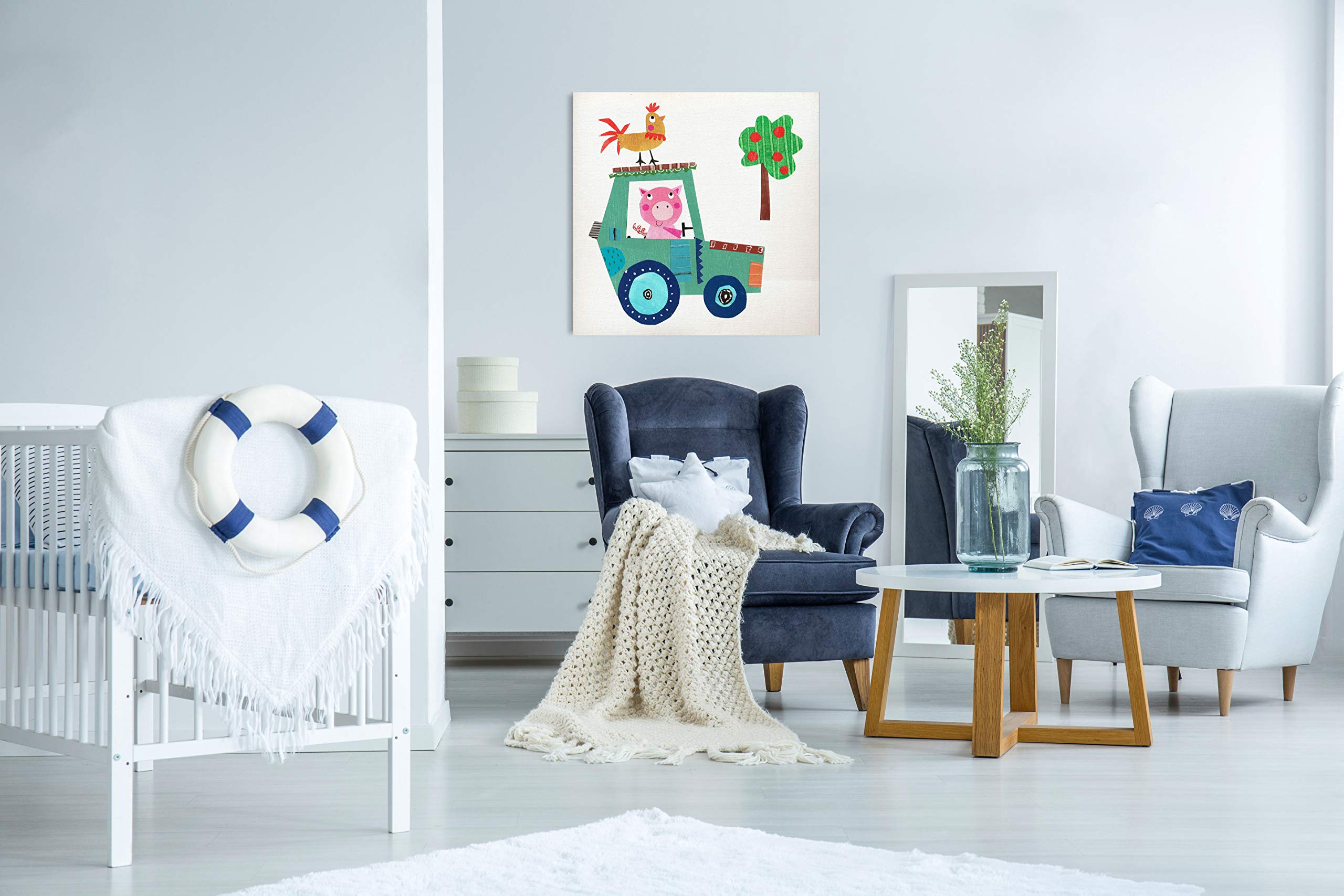 Cute Farm Pig Wall Art - 24x24 Inch Nursery Decor, Kids Room & Playroom Animal Painting - Perfect for Farmhouse, Rustic & Children's Bedroom Decorations