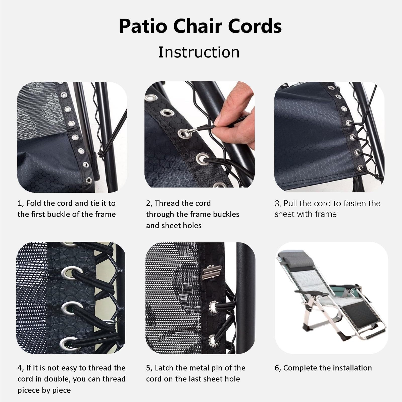 4 Pack Zero Gravity Chair Cord Replacement - Heavy Duty Elastic Bungee Cord for Patio Recliner, Lawn, Beach & Lounge Chairs - Durable Nylon Stretch String for Outdoor Relaxation (Perfect for Backyard, Poolside & Camping Use)