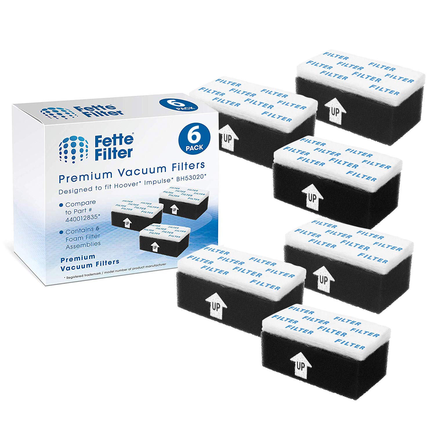 **6-Pack Fette Filter Vacuum Foam Filter Assembly for Hoover Impulse Cordless Vacuum BH53020 – Replacement for Part #440012835 – Ideal for Pet Hair, Dust & Allergen Removal**