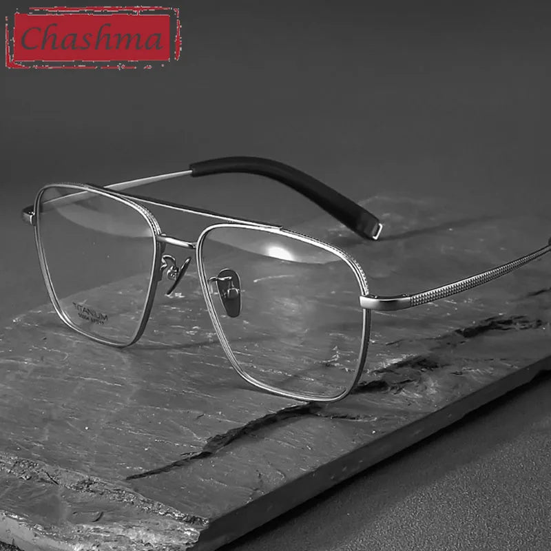 Men's Titanium Full Rim Square Eyeglasses with Double Bridge - Lightweight & Durable Frame for Reading, Driving & Everyday Use - Style 500004