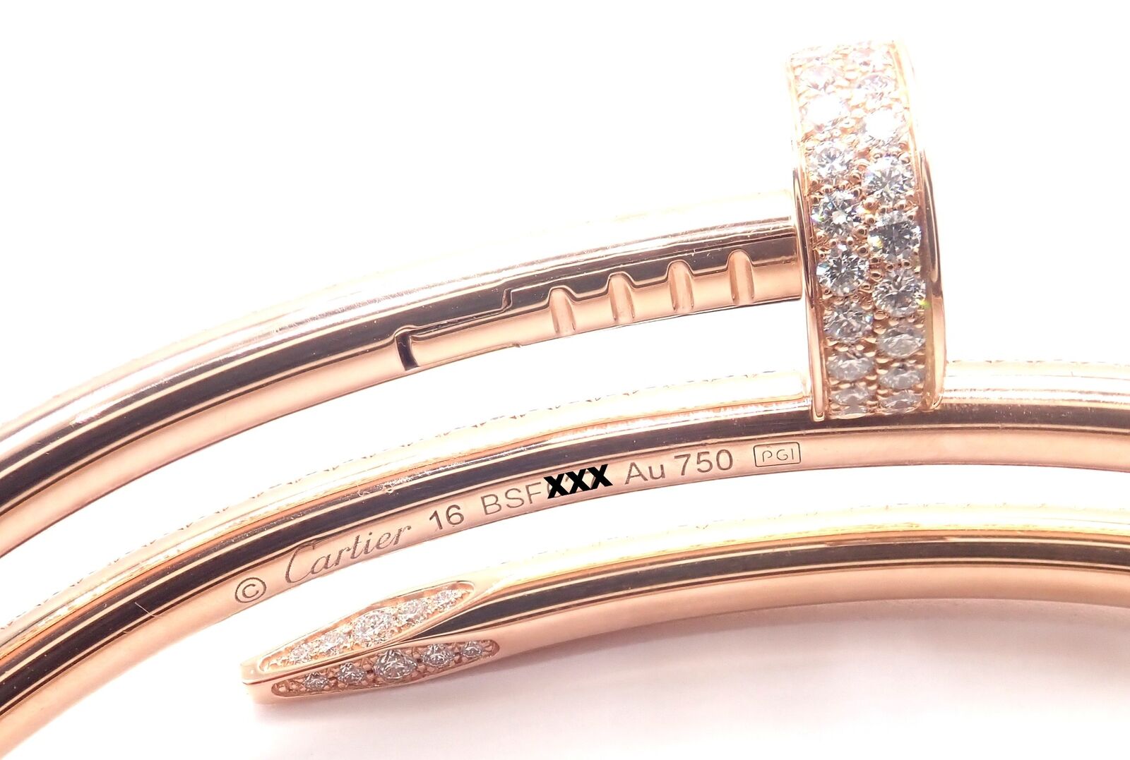 Cartier Juste un Clou 18K Rose Gold Diamond Bangle Bracelet - Size 16 - Luxury Nail Design Jewelry for Women - Perfect for Weddings, Anniversaries & Special Occasions