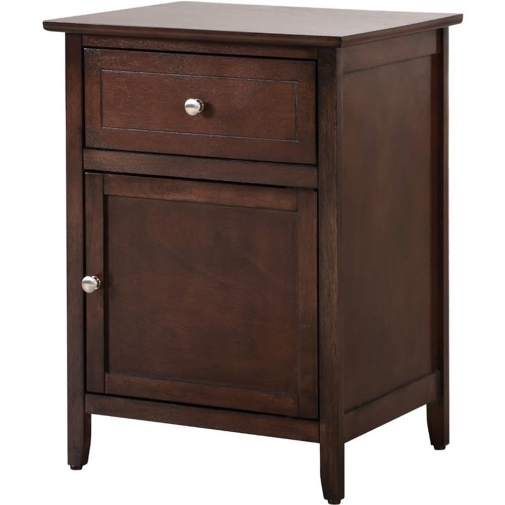Glory Furniture Izzy 1-Drawer 1-Door Nightstand in Cappuccino Finish - Bedside Table for Bedroom, Living Room & Office Storage