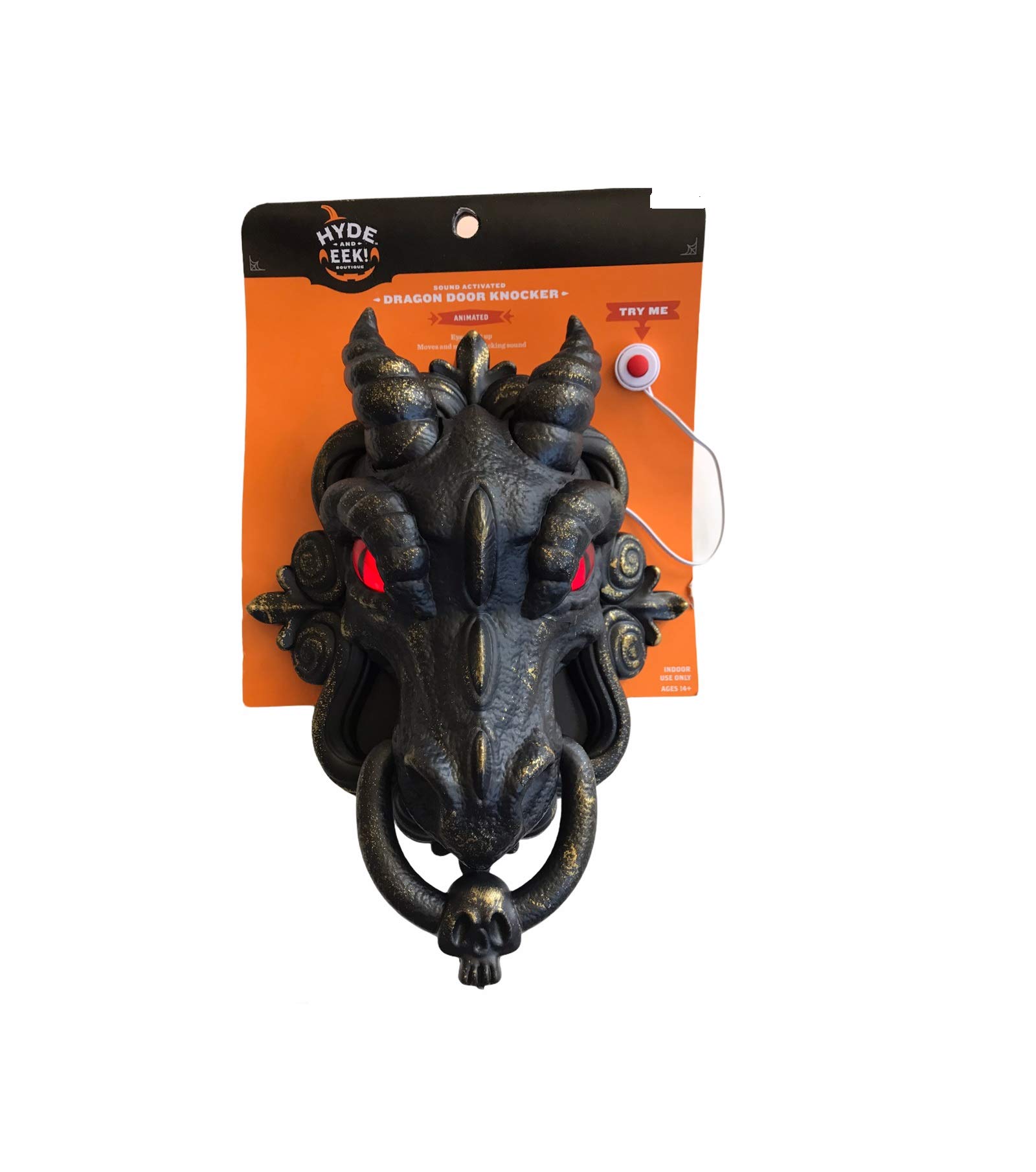 Sound Activated Dragon Door Knocker - Medieval Style Brass Door Knocker with Motion Sensor - Perfect for Castle Themed Home Decor, Halloween & Fantasy Lovers