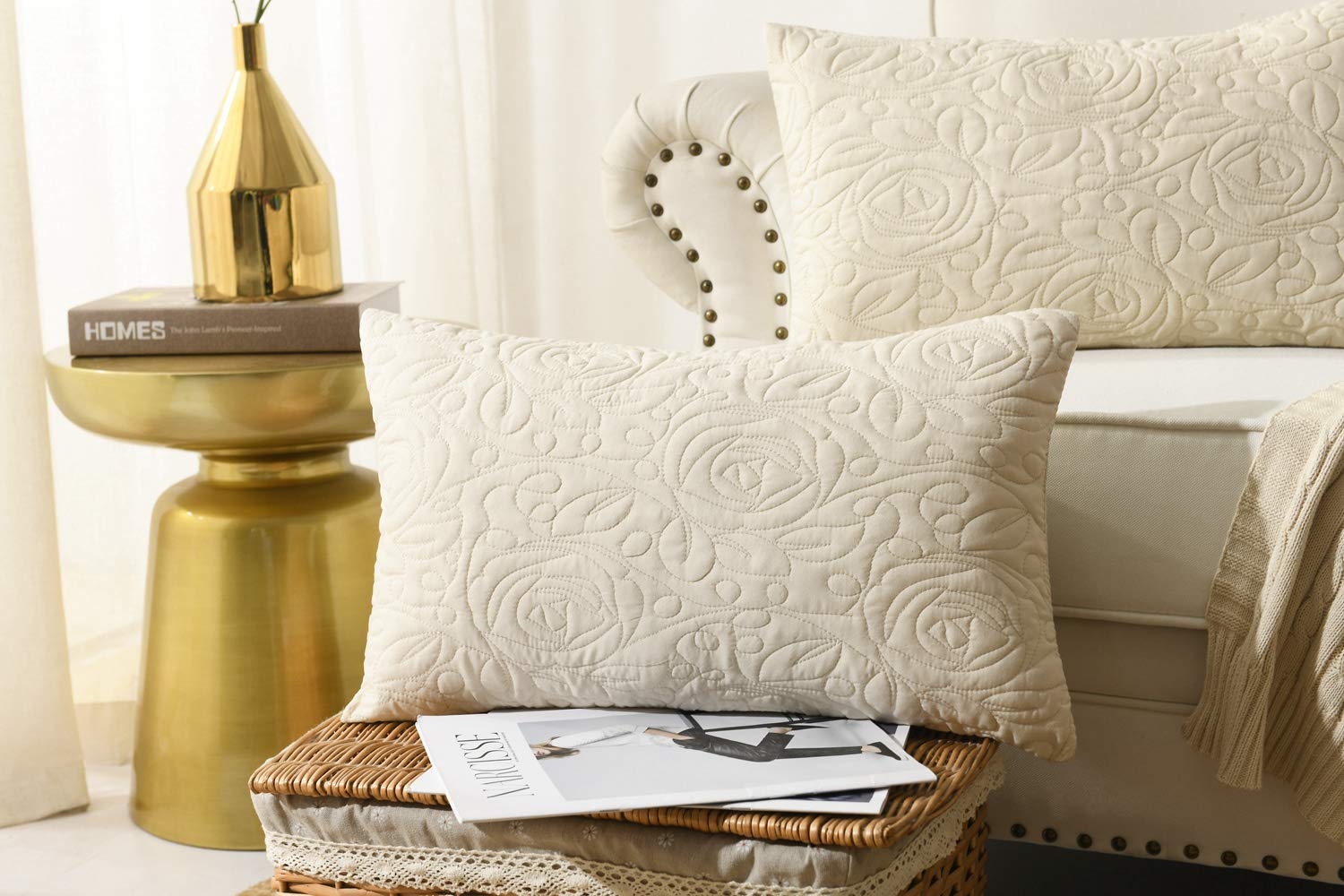 MarCielo 2 Pack Lumbar Pillow Covers 12x20 Inches - Soft Beige Decorative Throw Pillow Cases for Sofa, Bed & Home Decor - Washable Cushion Covers for Living Room, Office & Dorm
