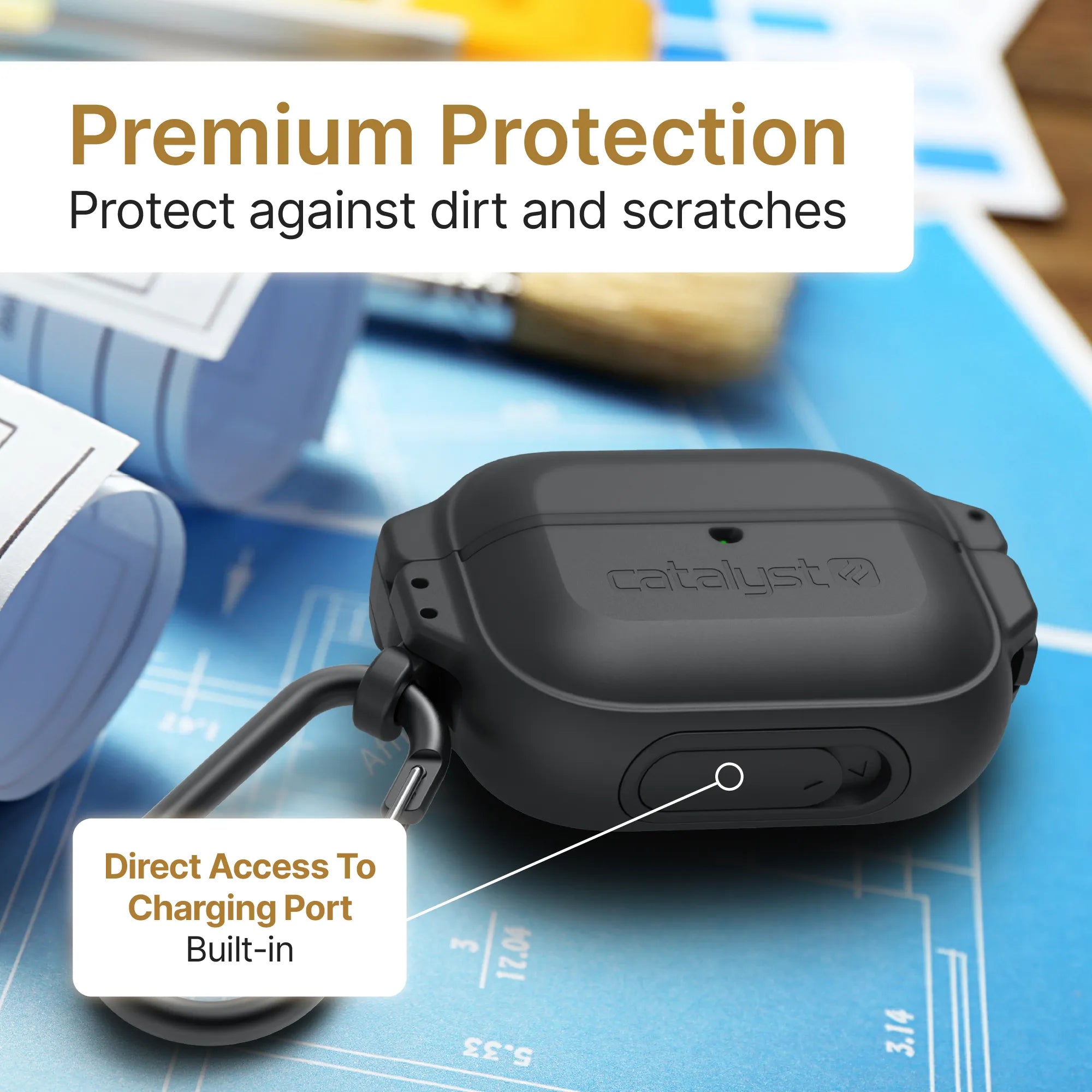 AirPods Pro (2nd Generation & 1st Gen) Waterproof Protective Case with Carabiner Clip - IPX8 100M Submersible, Shockproof Cover for Outdoor Sports, Travel & Daily Use