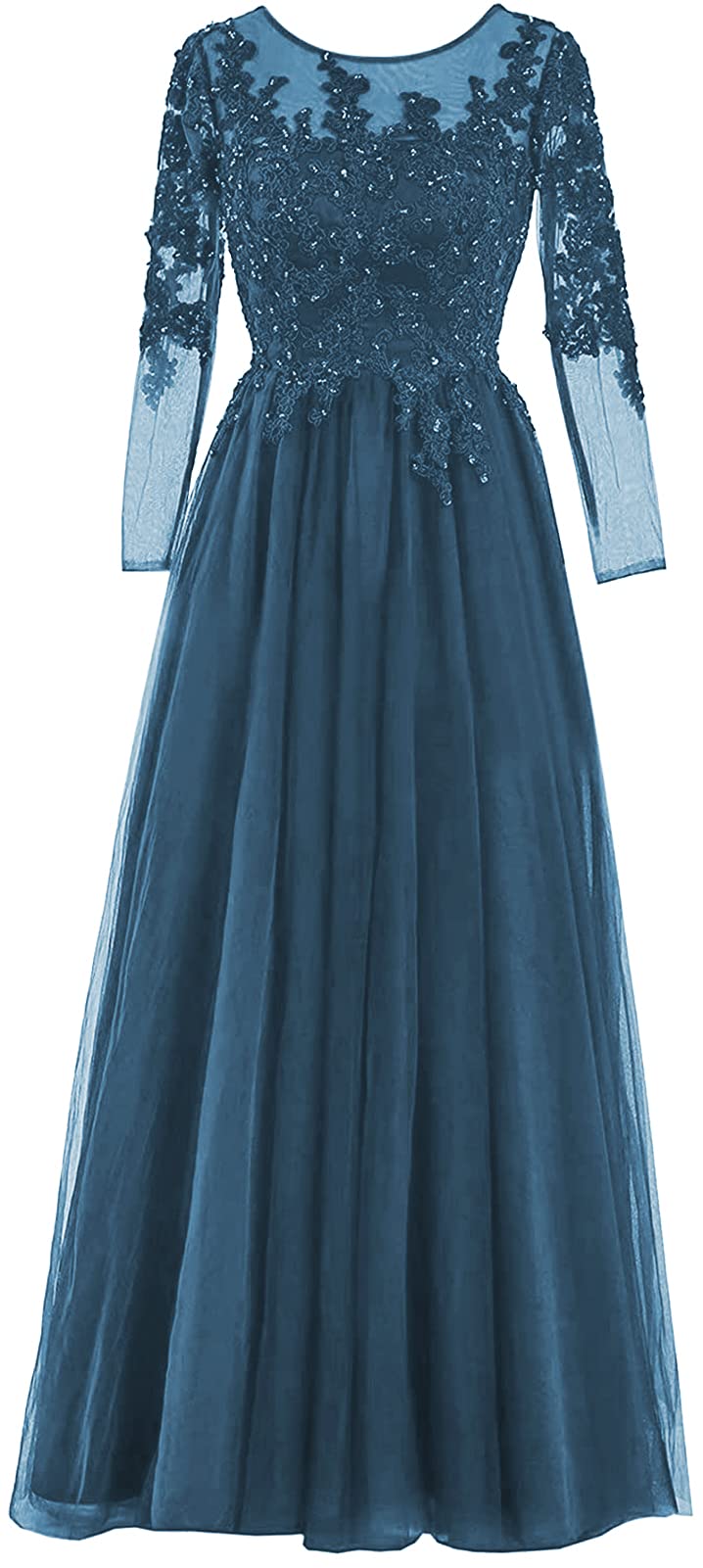 Elegant Mother of The Bride Dress with Long Sleeves - Tulle Formal Evening Gown with Lace Appliques for Weddings, Proms & Special Occasions
