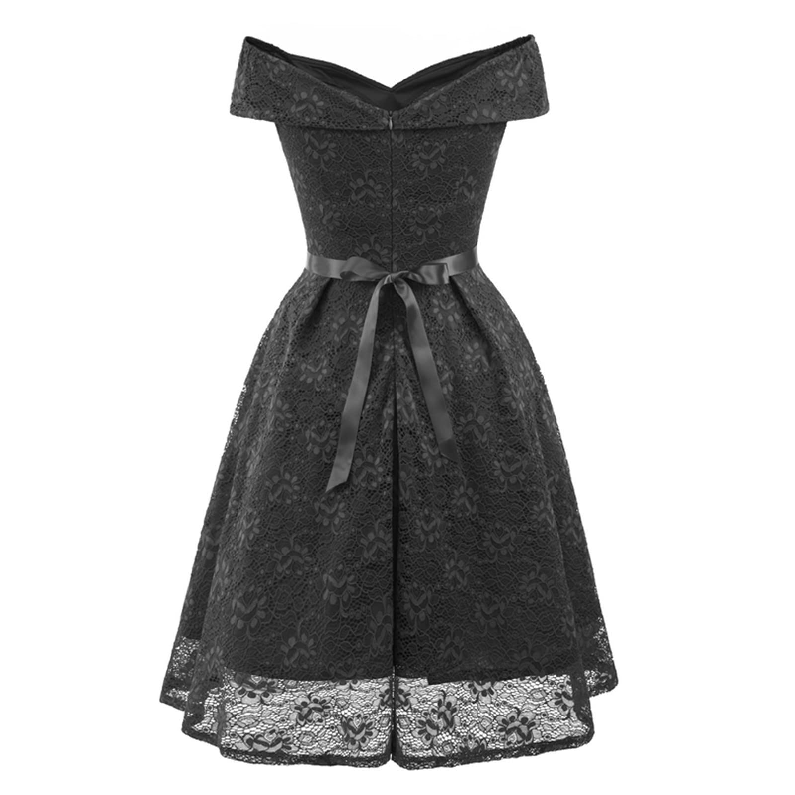 Elegant Women's Sleeveless Lace V-Neck Bow Off Shoulder Dress - Sexy Solid Formal Gown for Wedding Guest, Party, Cocktail & Special Occasions