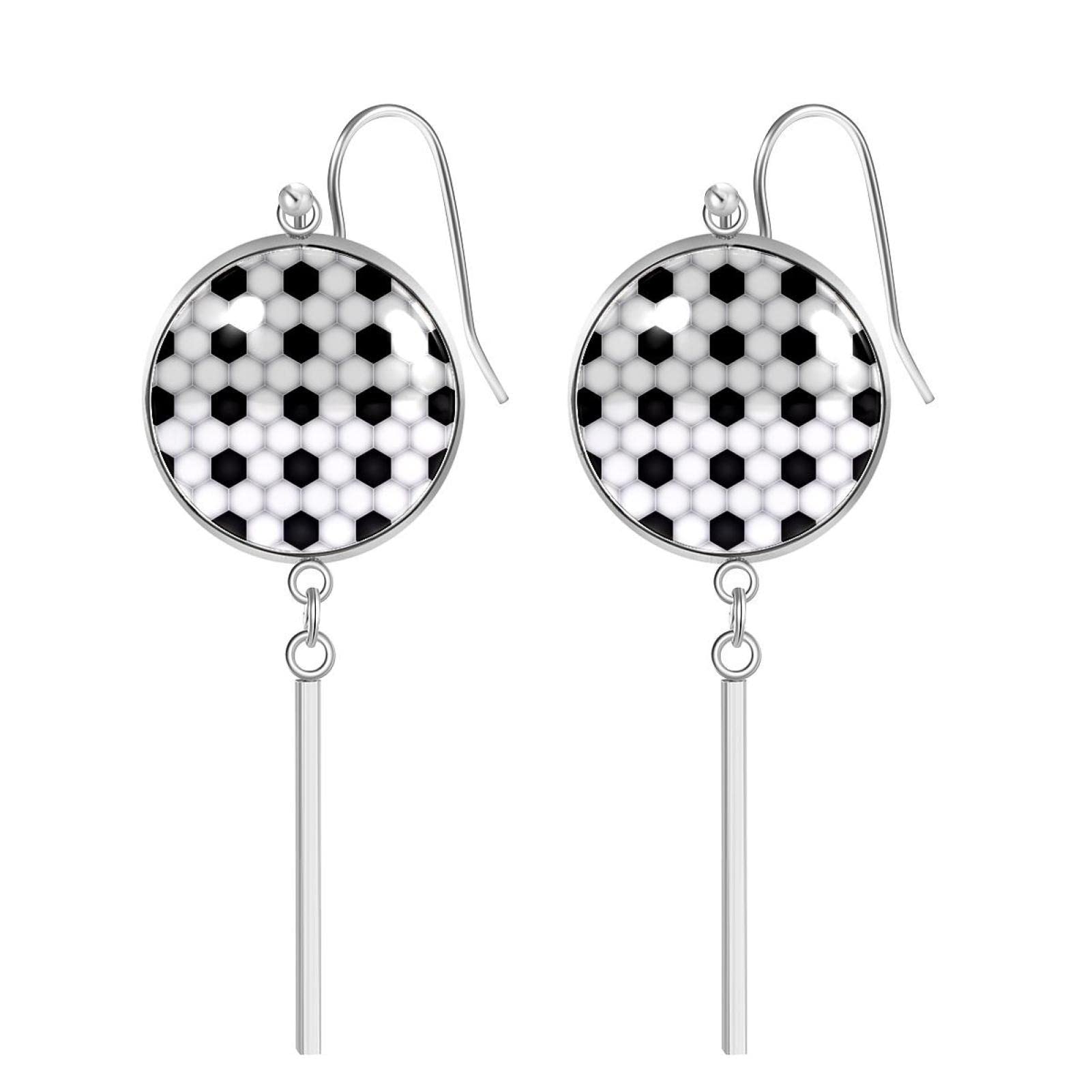 Black & White Football Pattern Drop Dangle Earrings for Women - Stainless Steel Fashion Jewelry with Unique Print - Perfect Gift for Birthday, Party, Christmas & Sports Fans - Great for Game Day, Tailgating & Football Themed Events