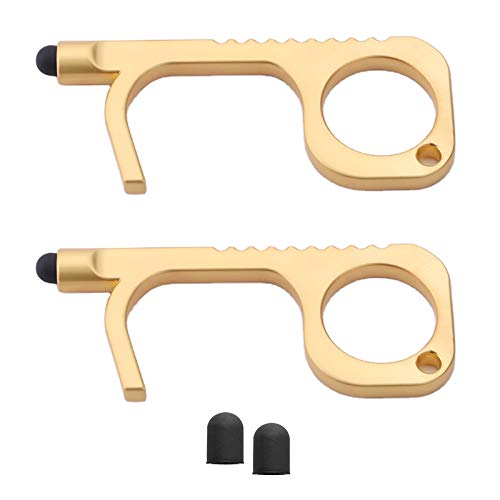 No-Touch Door Opener Tool - 2 Pack Gold Keychain with Stylus | Contactless Multi-Functional Tool for Public Spaces | Avoid Germs on Door Handles & Keypads | Perfect for Offices, Schools & Hospitals