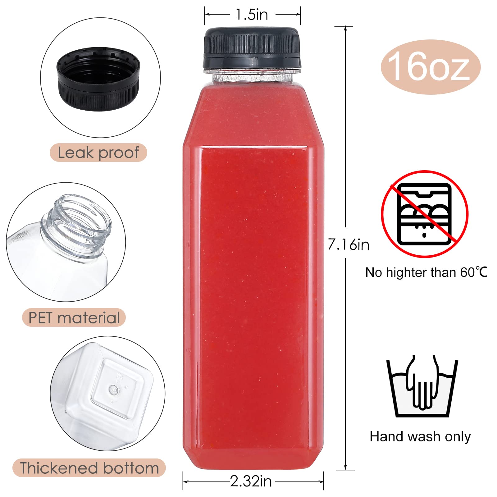 35pcs 16oz Reusable Clear Plastic Bottles with Tamper-Evident Caps - Bulk Juice Containers for Milk, Smoothies, Beverages - Perfect for Home Brewing, Meal Prep & Commercial Use