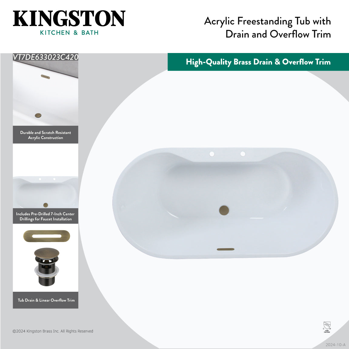 Aqua Eden 63-Inch Acrylic Oval Freestanding Bathtub - Double Ended Soaking Tub with Drain - Glossy White/Matte Black Finish for Luxury Bathroom & Spa Relaxation