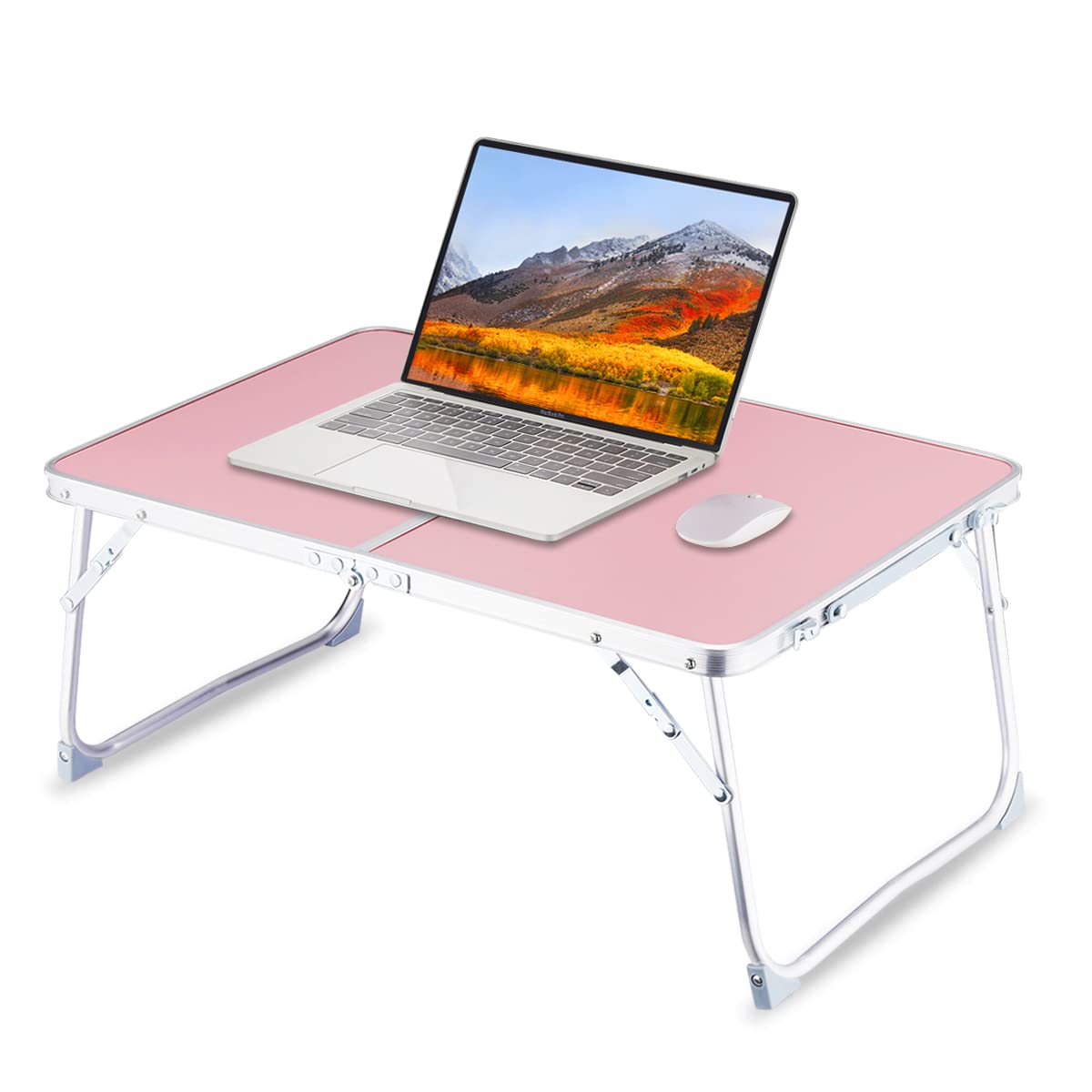 Foldable Laptop Desk with Storage | Portable Bed Tray for Breakfast, Reading & Work | Lightweight Picnic Table with Holder | Perfect for Home, Office, Travel & Outdoor Use (Pink)