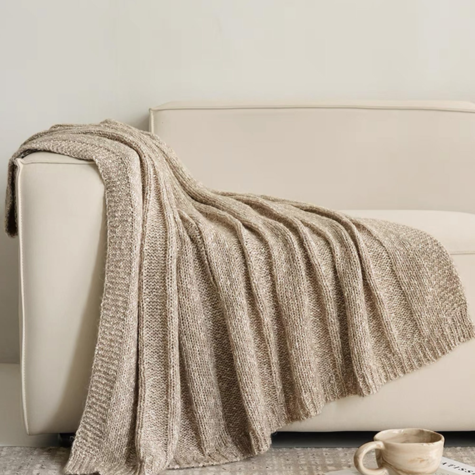 Soft & Cozy Ribbed Boucle Throw Blanket - Luxurious Knit Blanket for Couch, Bed & Sofa - Perfect for Winter Nights, Movie Time & Home Decor
