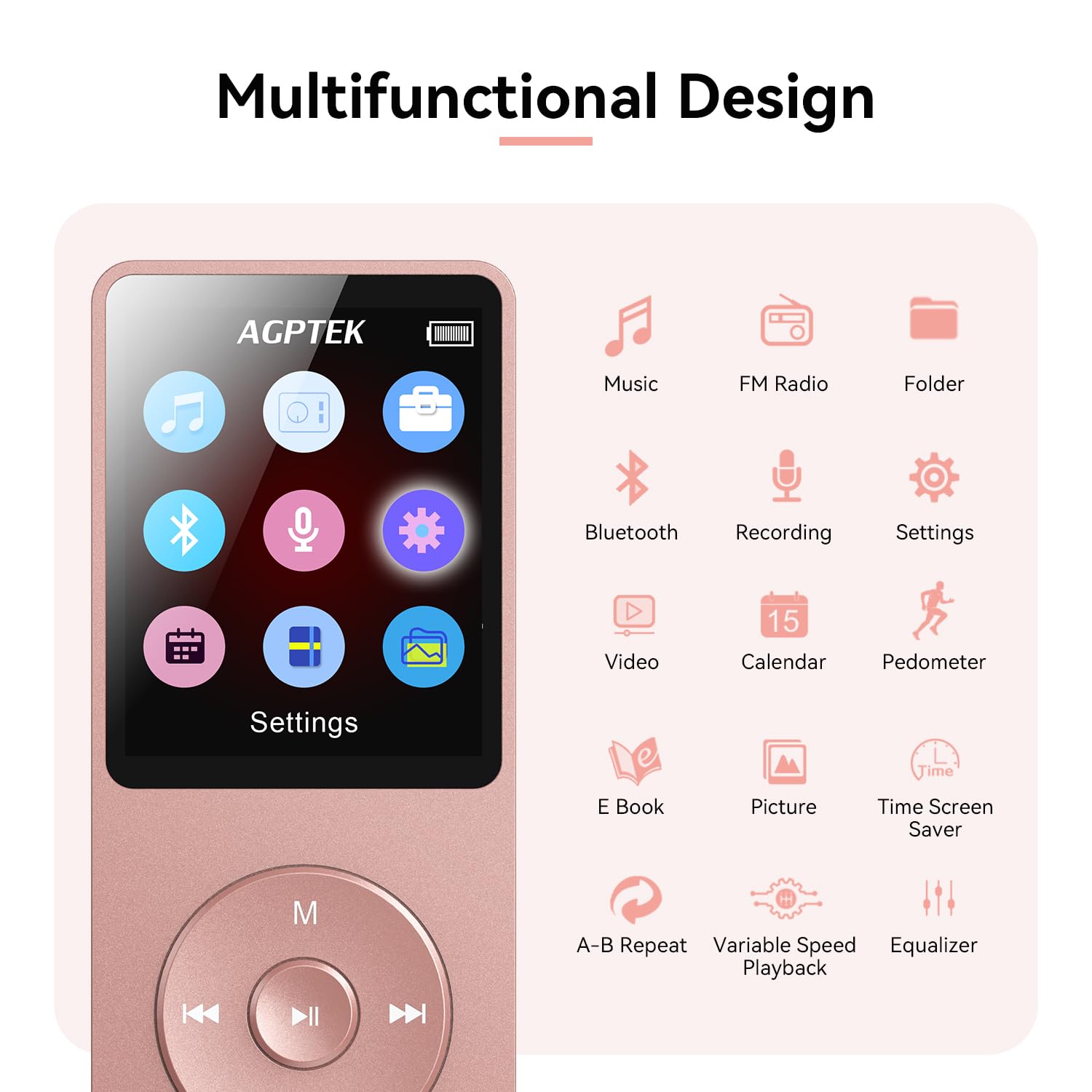 AGPTEK A02 MP3 Player with Noise Cancelling Earbuds - Portable Music Player for Running, Gym Workouts & Sleep | 8GB Storage, FM Radio, Voice Recorder