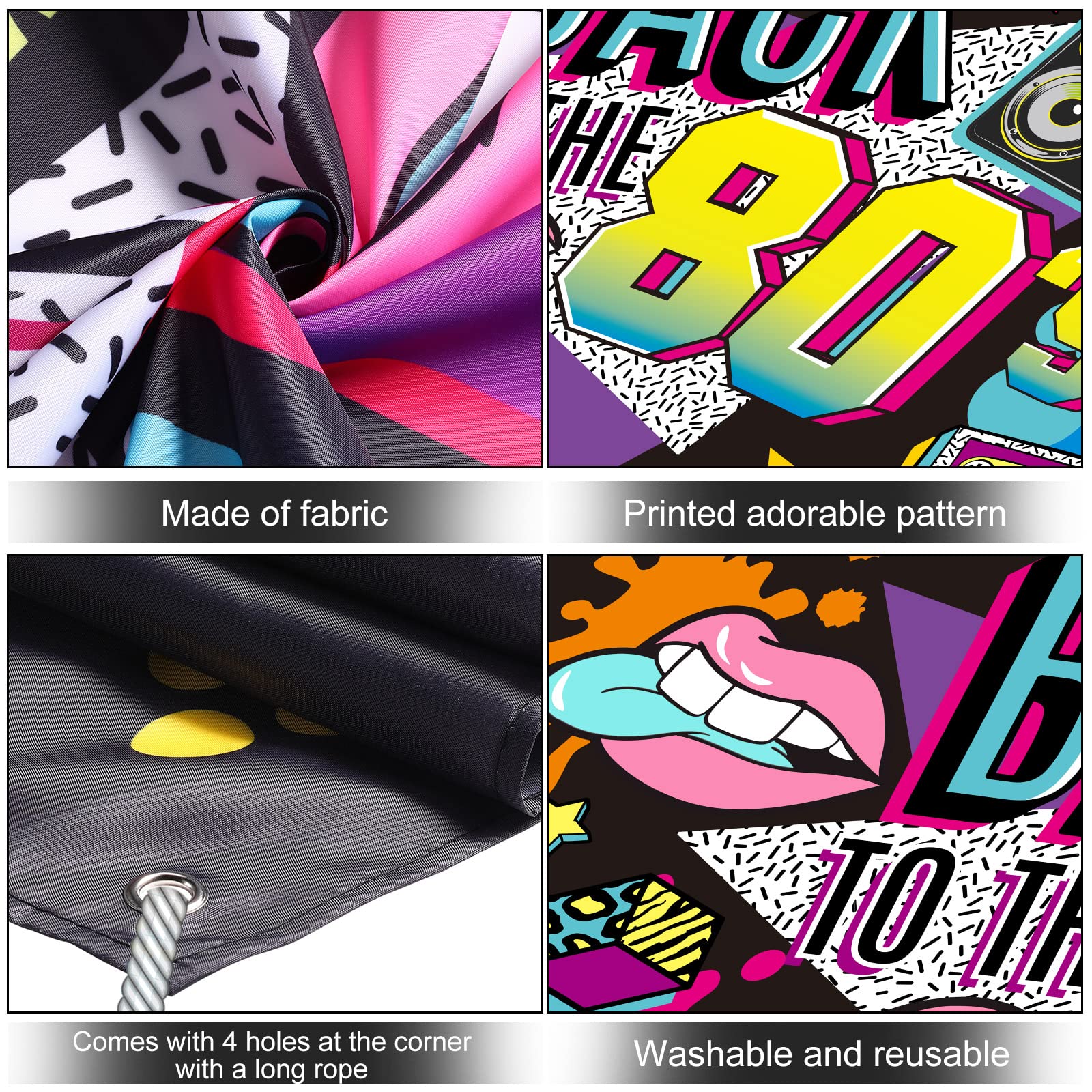 80's Party Banner Backdrop - 73x43 Inch Retro Photo Background for Events & Photography