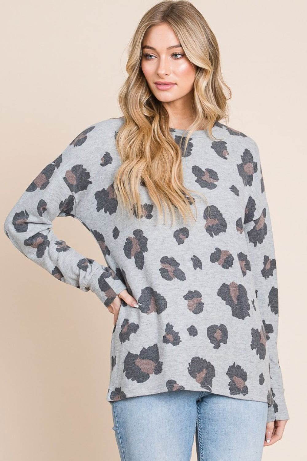 BOMBOM Women's Leopard Print Drop Shoulder T-Shirt - Casual Loose Fit Tee for Streetwear, Outfits & Everyday Wear