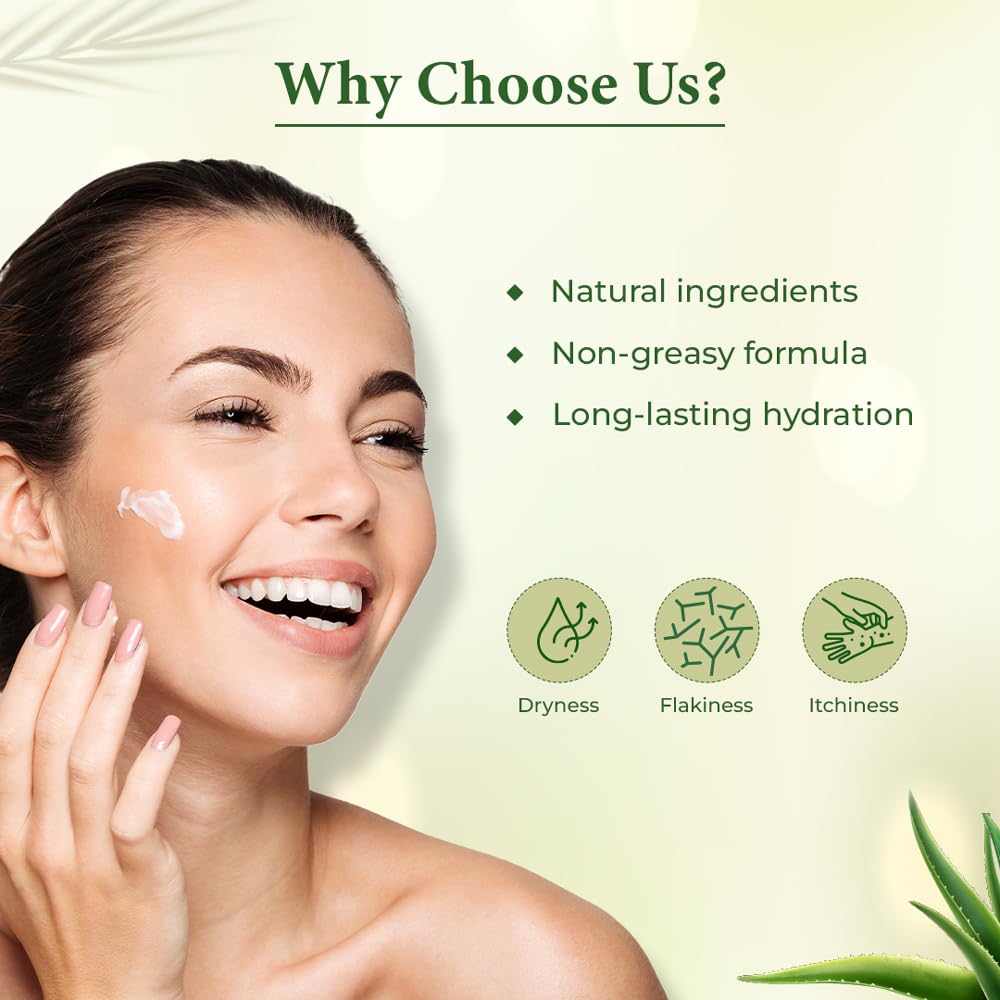 AZISTA Aloe Vera Moisturizing Cream with Tea Tree Oil & Vitamin E - Hydrating & Soothing Face Cream for Dry, Sensitive Skin - Unisex Skincare for Men & Women - Perfect for Daily Use & Night Routine - 100g Tube (Pack of 1)