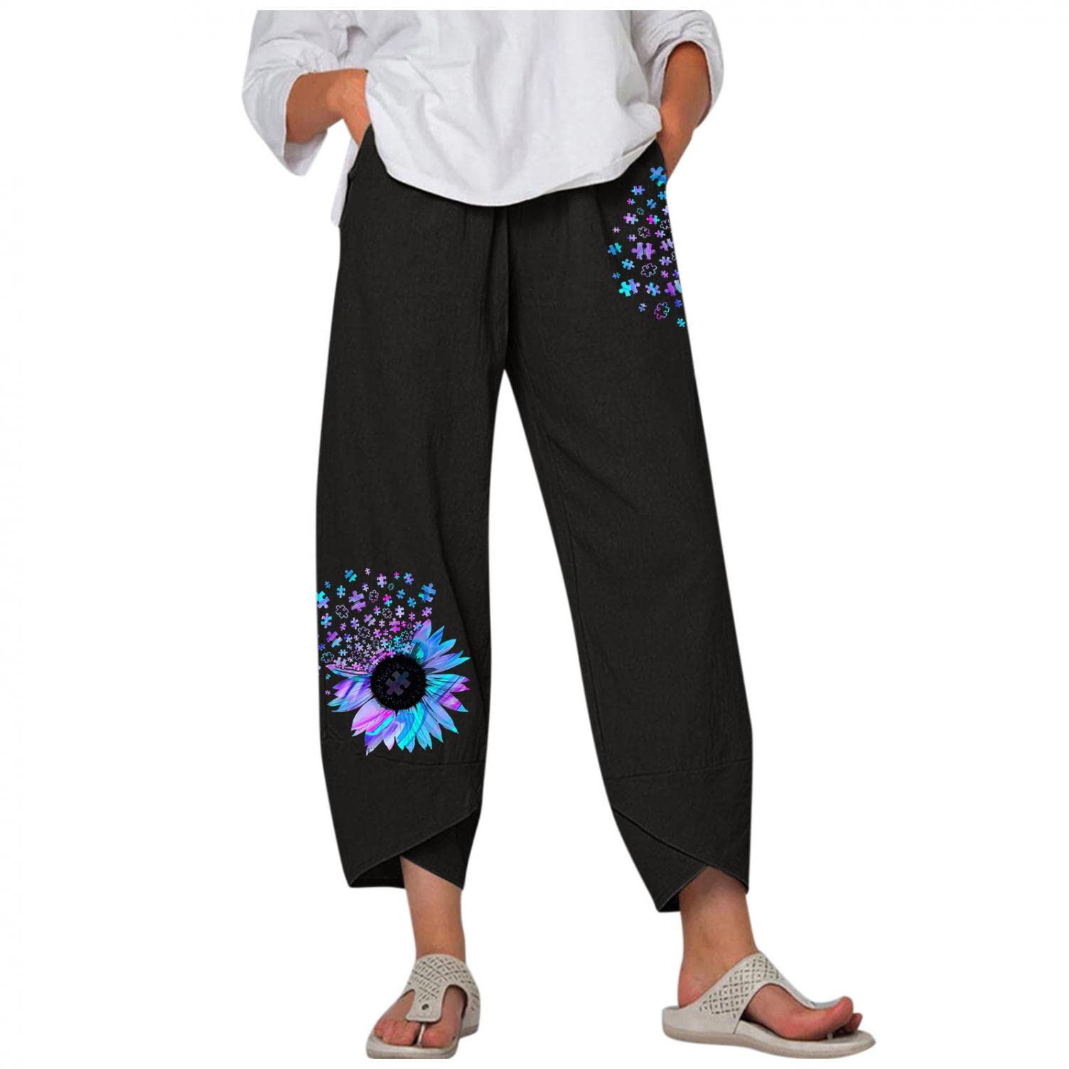 Aayomet Women's Summer Lounge Pants - Floral Print High Waist Elastic Waistband Casual Pants for Women | Perfect for Home, Yoga, Travel & Beach Wear
