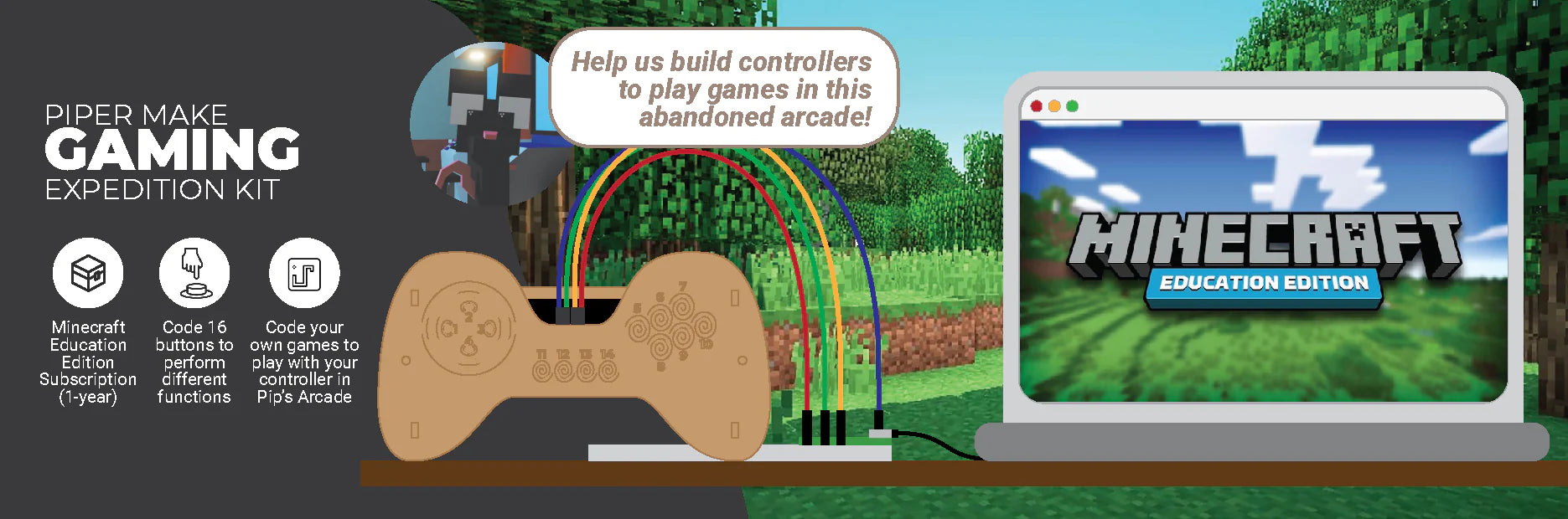 Piper Make DIY Game Controller Kit for Kids - Learn Coding & Electronics - Perfect for STEM Education, Raspberry Pi Projects & Home Learning