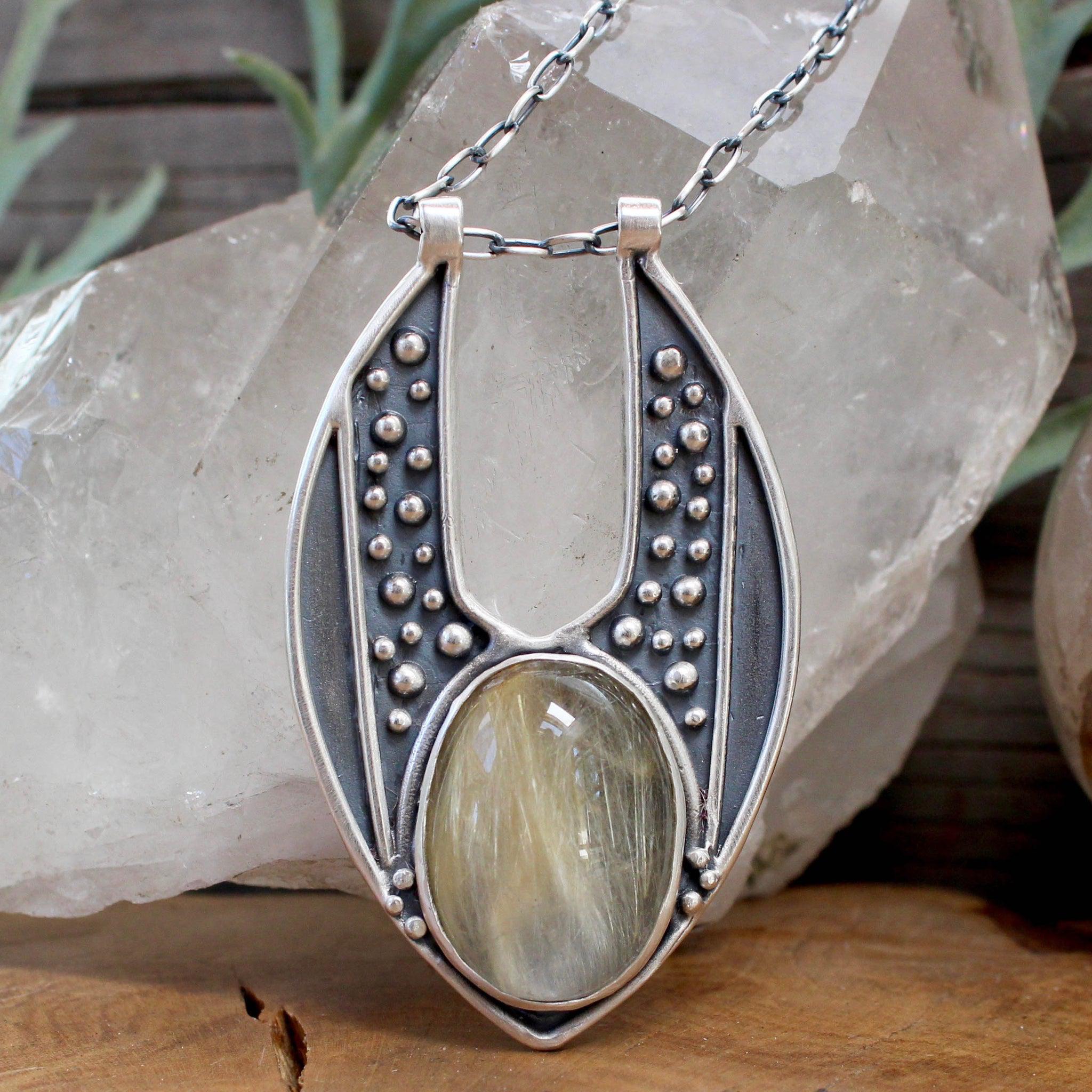 Auriga Sterling Silver Necklace with Rutilated Quartz Pendant - Elegant Zodiac Jewelry for Women, Perfect for Daily Wear & Special Occasions
