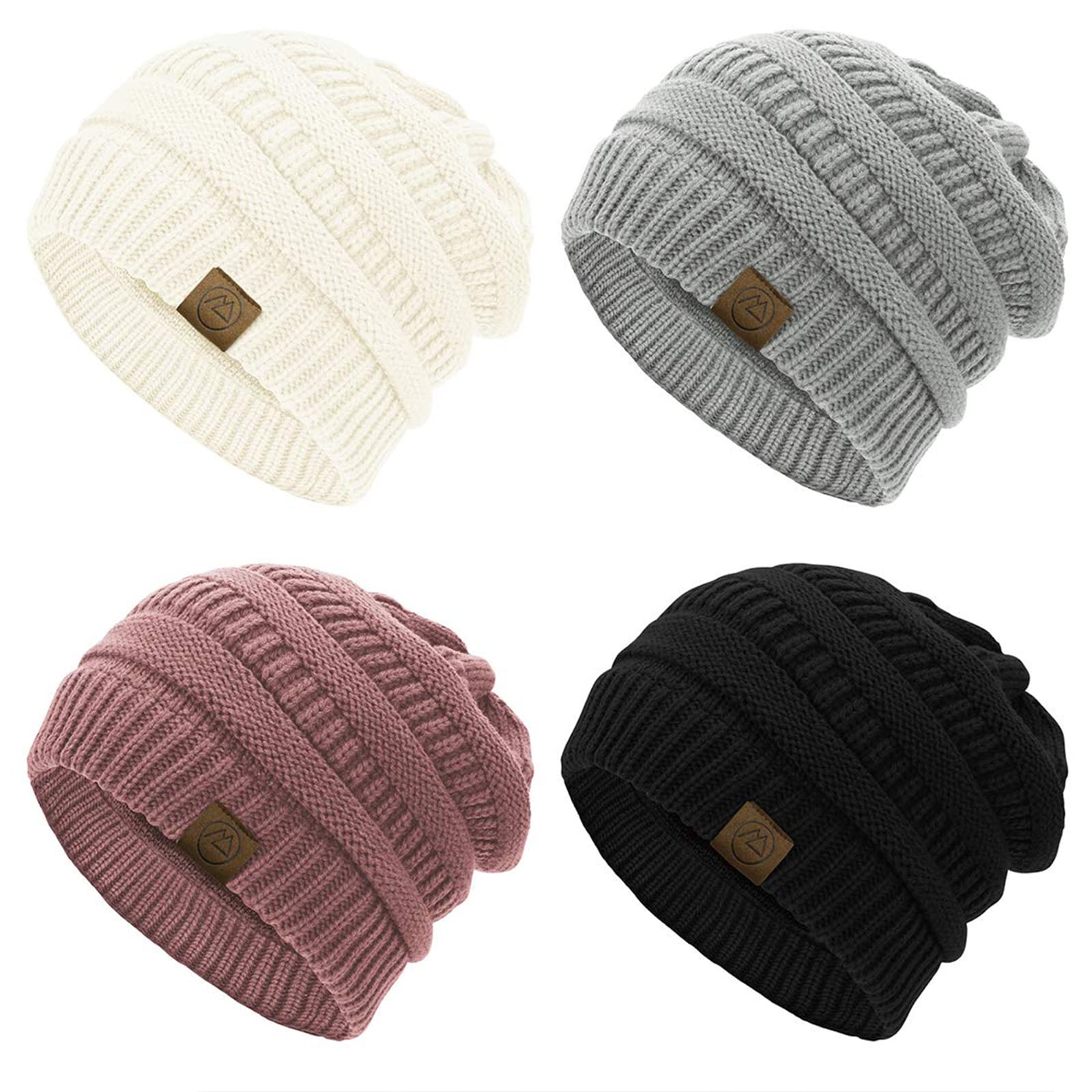Women's Winter Hats 4-Pack - Chunky Knit Slouchy Beanie Caps for Cold Weather | Cozy Fashion Accessories for Outdoor Activities, Skiing, and Daily Winter Wear