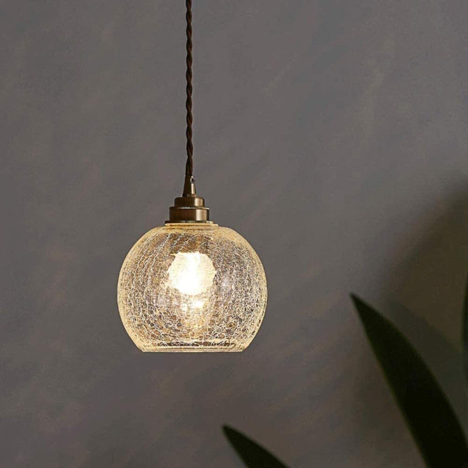 Japanese-Style LED Ceiling Pendant Light with Cracked Glass Ball Lampshade - Single Head Lantern Chandelier for Dining Table, Kitchen, Restaurant, Bar, Cafe & Island Lighting - Modern Golden Hanging Light for Home and Commercial Spaces