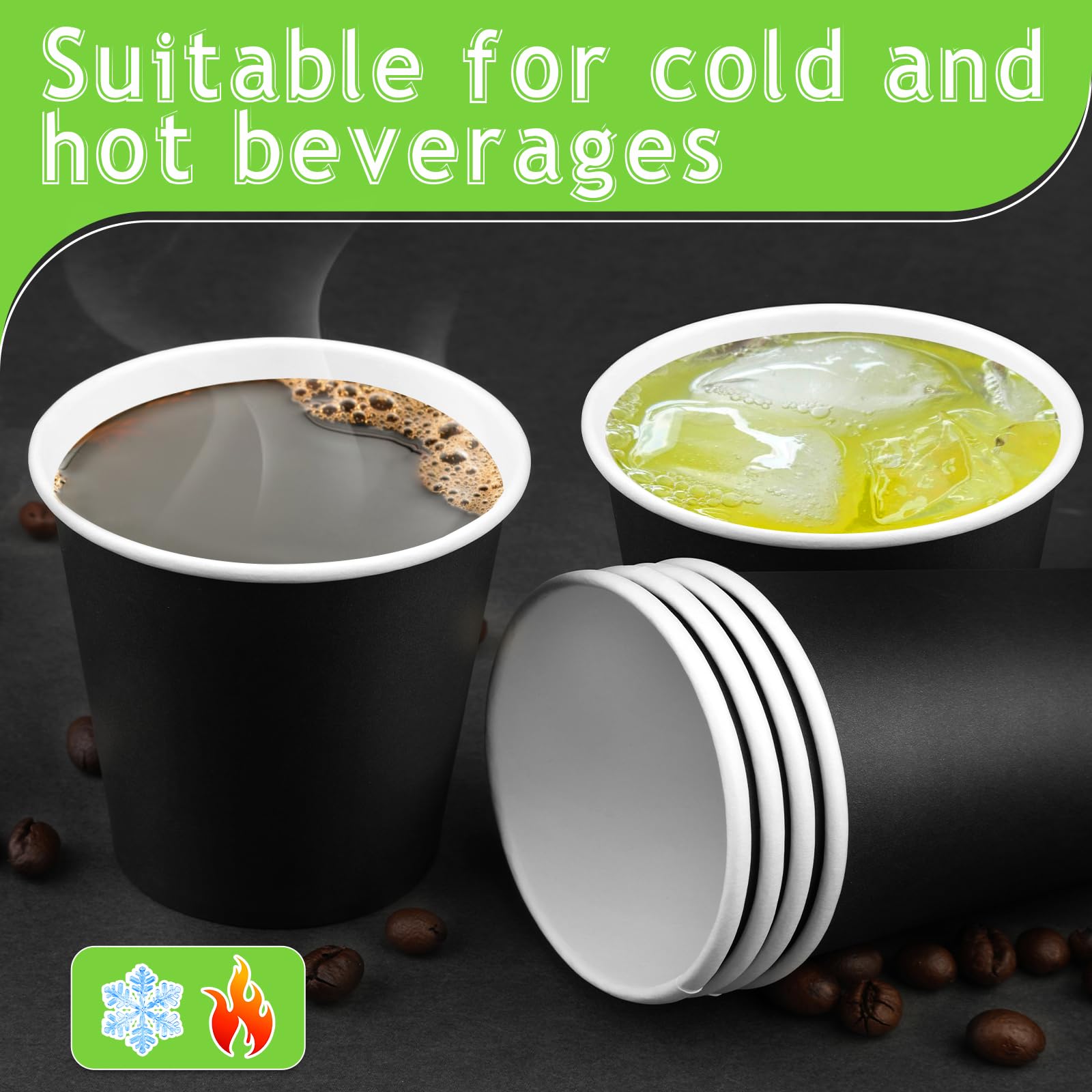 8oz Black Disposable Paper Cups - Hot & Cold Beverage Drinking Cups for Coffee, Juice, Tea - Eco-Friendly Party Supplies for Home, Office, Picnic & Events (25 Pack)