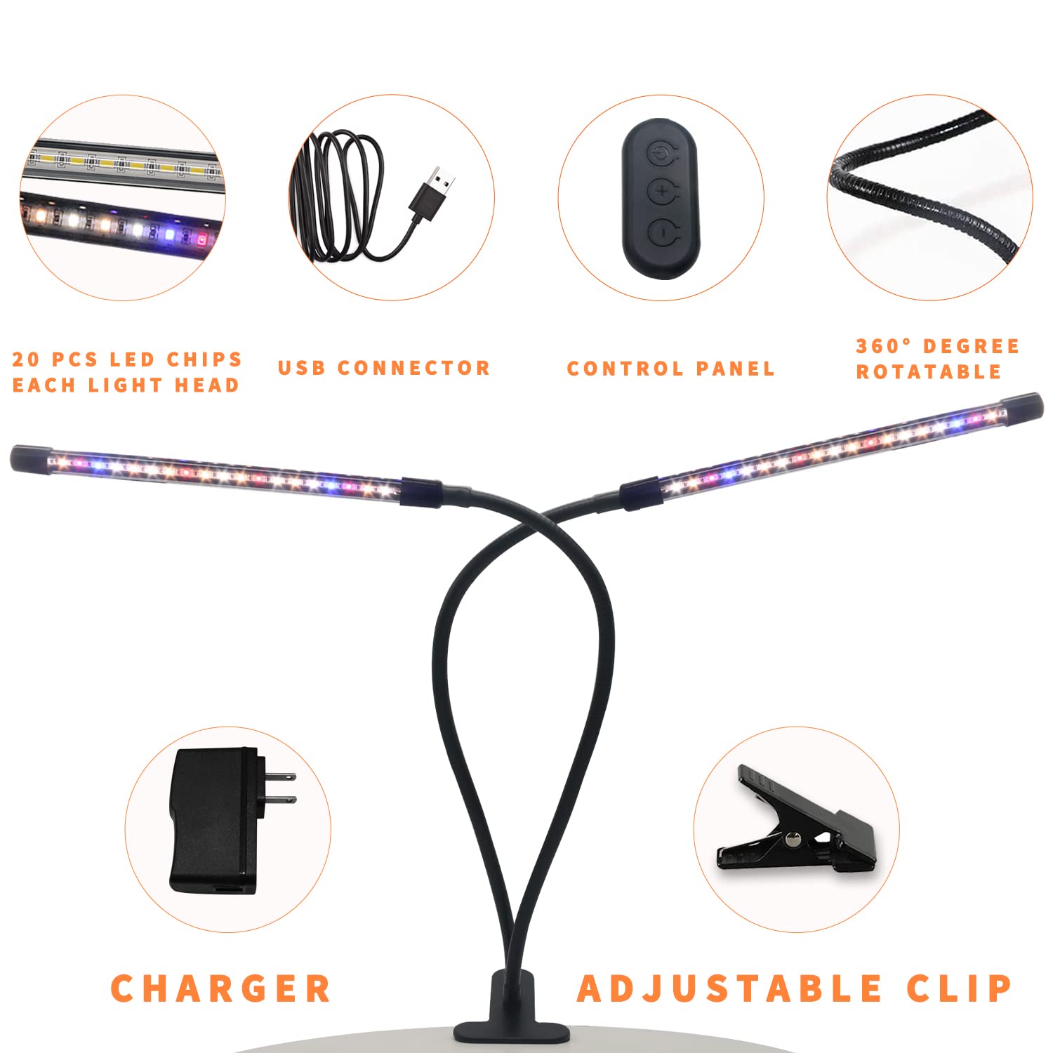 Full Spectrum LED Grow Lights for Indoor Plants - Smart WiFi Grow Light with Timer & Dimmable Clip, App/Voice Control (Alexa/Google/Siri Compatible) - Perfect for Hydroponics, Greenhouses & Home Gardening (2 Tube)