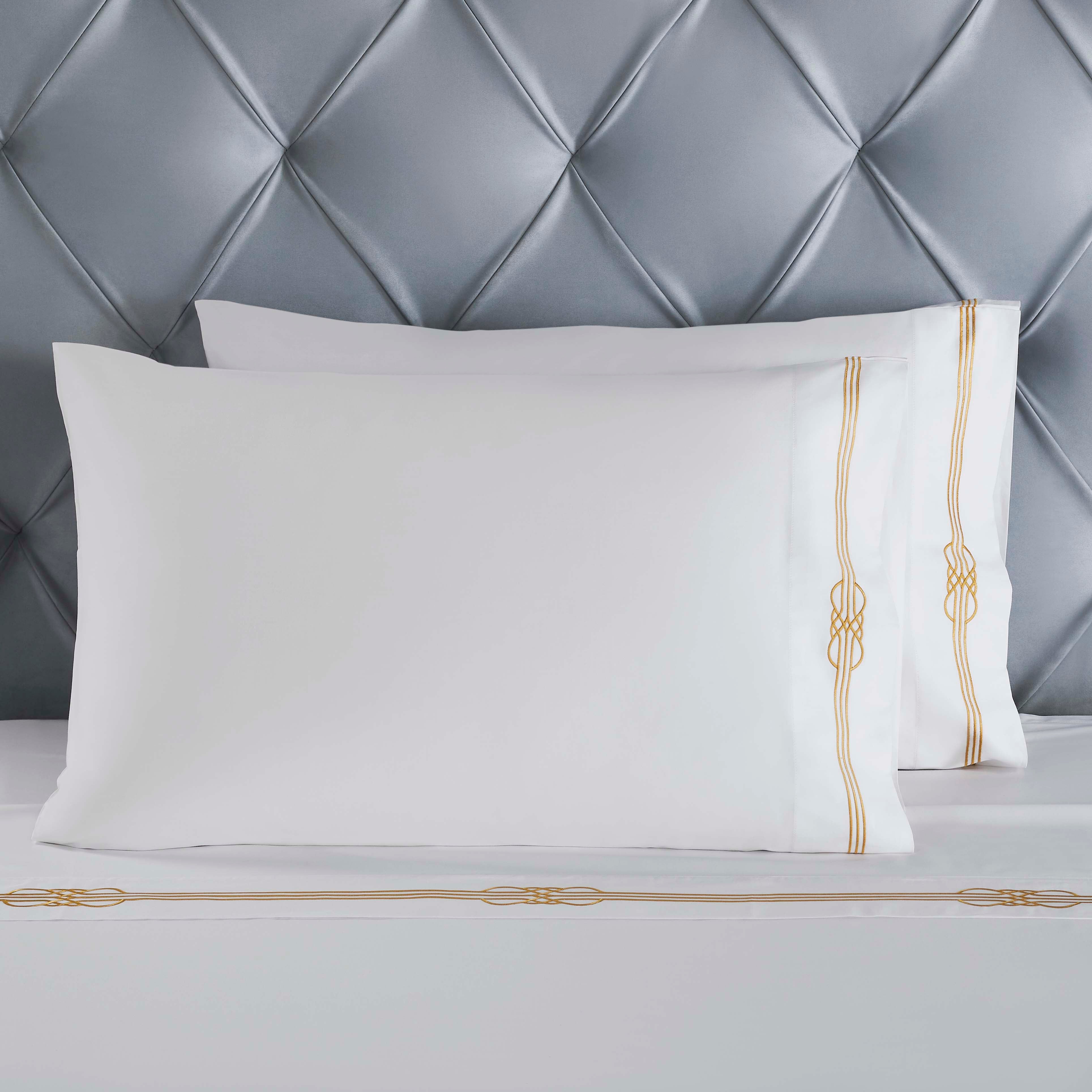 Premium Cotton Gold Embroidered Deep Pocket Bed Sheet Set - Queen Size 4-Piece Luxury Bedding for Master Bedroom & Guest Room Decor