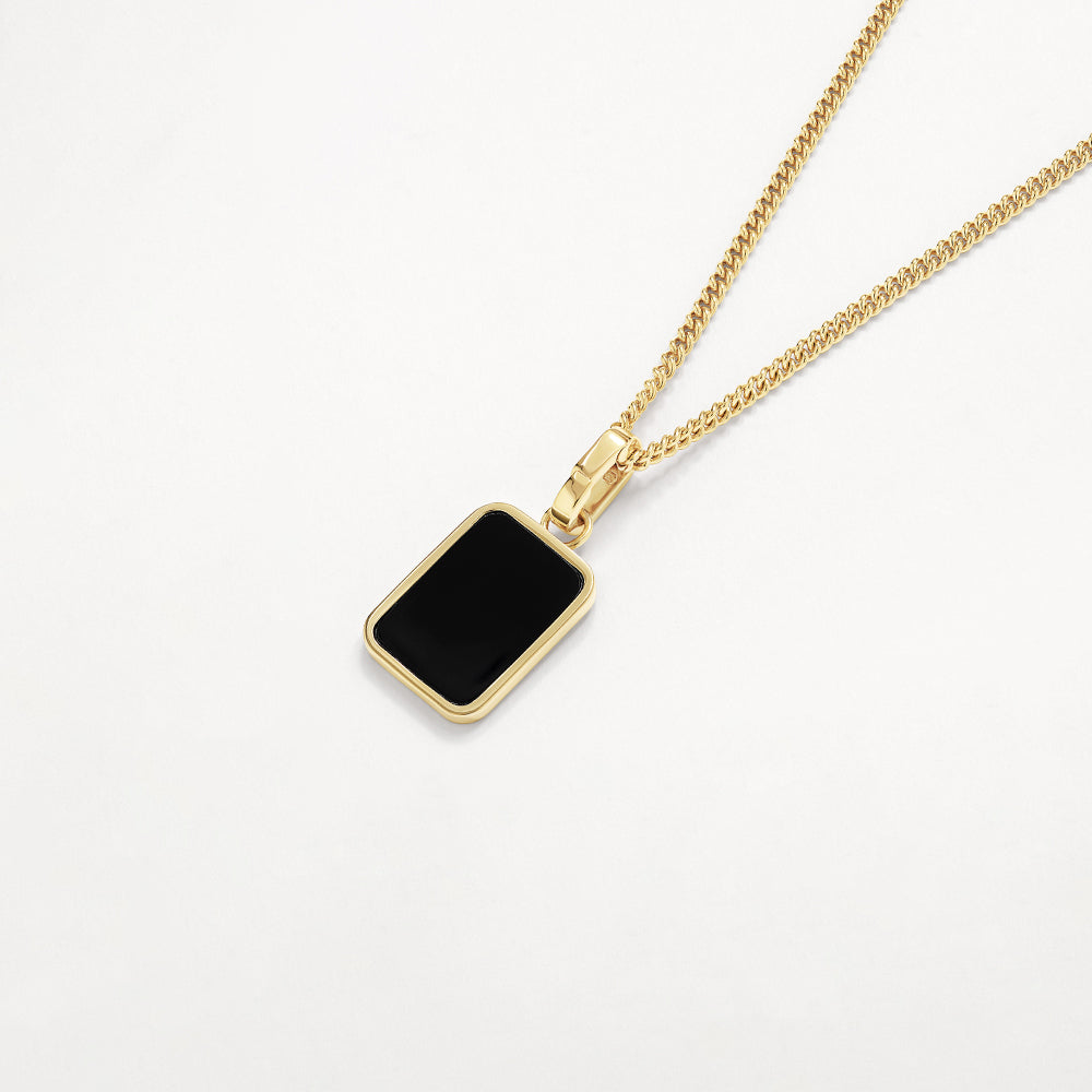 Black Onyx Unisex Curb Chain Pendant Necklace in Gold - Stylish Jewelry for Men & Women, Perfect for Gifts, Parties & Everyday Wear