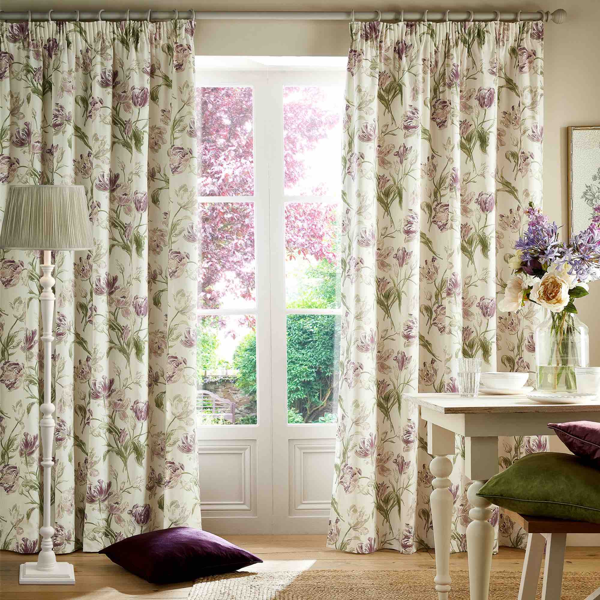 Laura Ashley Gosford Pencil Pleat Curtains in Grape - Elegant Window Treatments for Living Room, Bedroom & Dining Room Decor