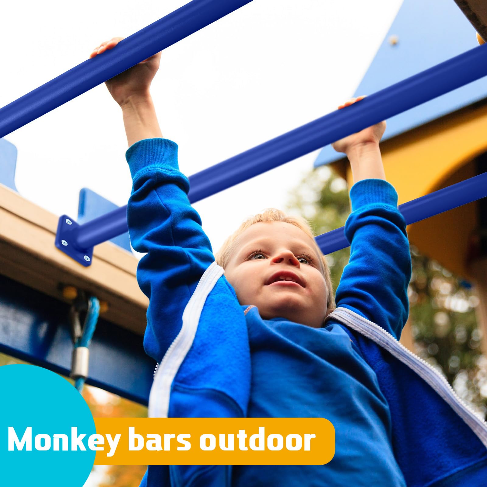 Dunzy 12 Pack Monkey Bars Swing Set Accessories - 16.5 Inch Blue Steel Monkey Bars with Screws & Mounting Plates for Backyard Playground Equipment - Perfect for Kids Outdoor Play, Jungle Gym & Swing Set Upgrades