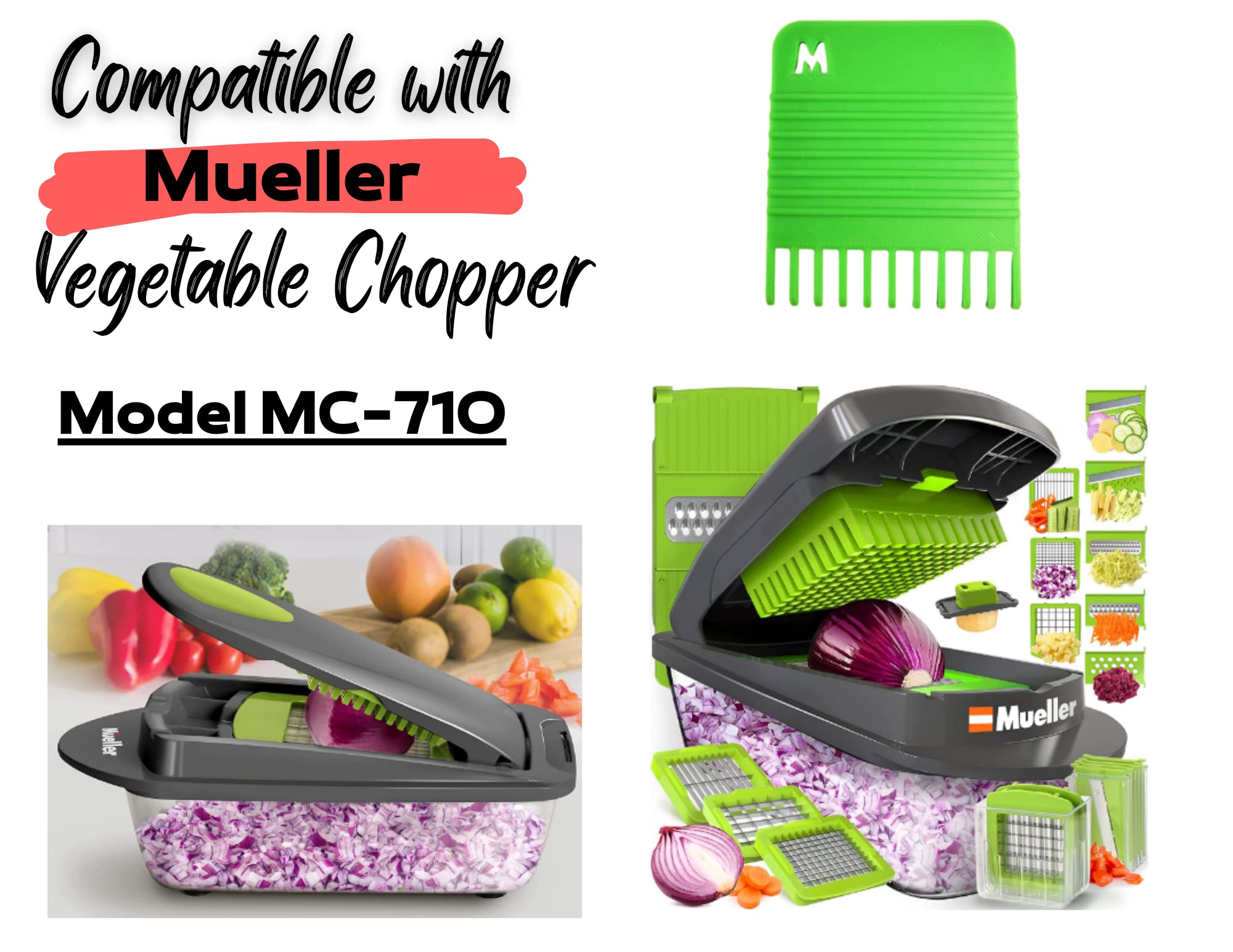 Mueller Vegetable Chopper Cleaning Tool 2-Pack - 3D Printed Rake & Scraper for Easy Food Processor Cleaning | Perfect for Kitchen, Meal Prep & Dishwashing