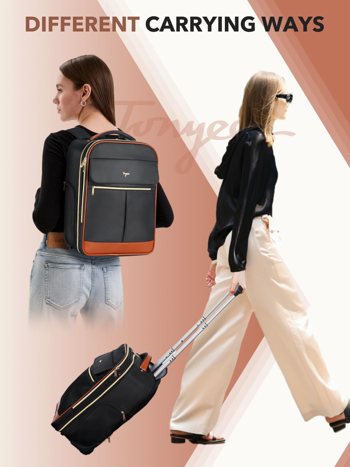 Rolling Backpack for Women & Men - 17 Inch Wheeled Laptop Backpack with Wheels, Large Carry-On Flight Approved Travel Backpack for Work, Business & Overnight Trips - Perfect for Air Travel, Commuting & Business Meetings (Black)